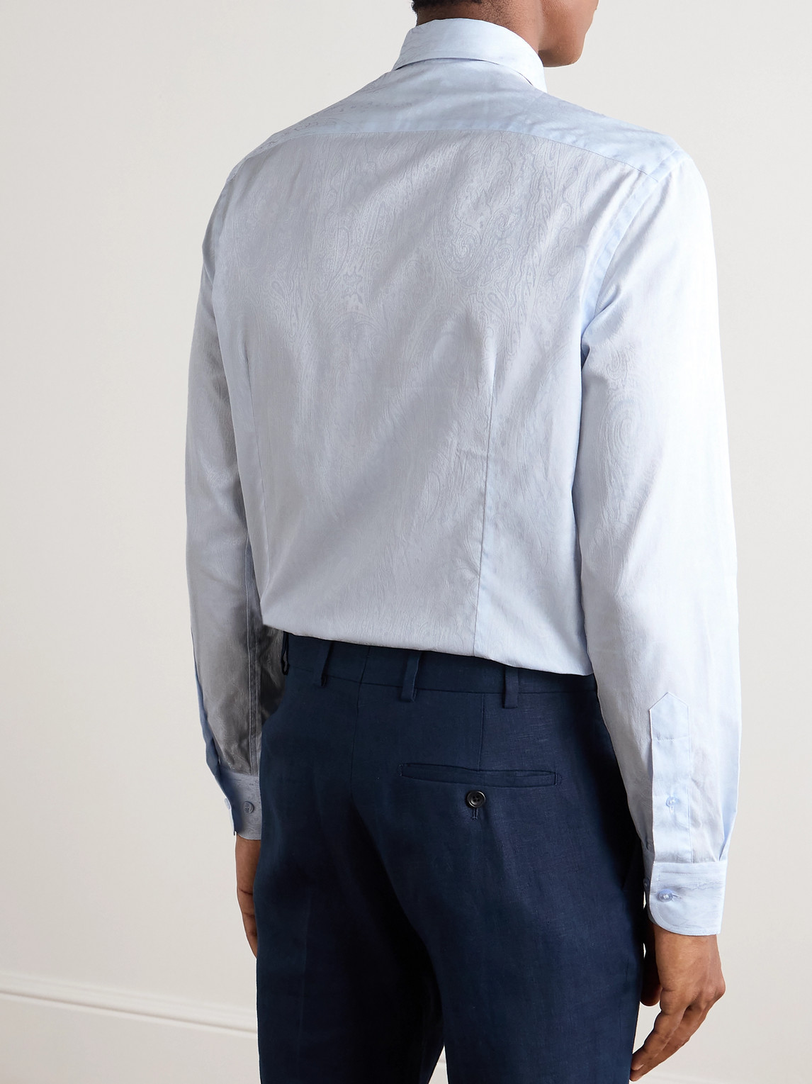 Etro Roma Cutaway-collar Paisley-jacquard Cotton Shirt In Blue