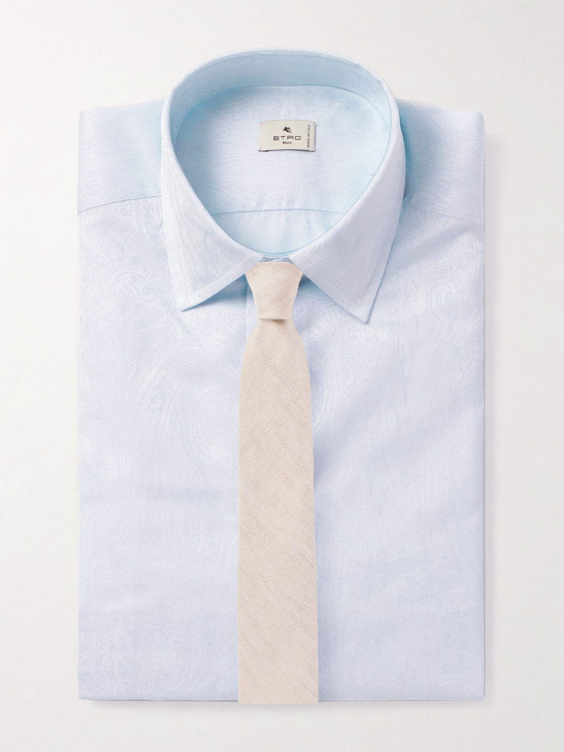Etro Roma Cutaway-collar Paisley-jacquard Cotton Shirt In Blue
