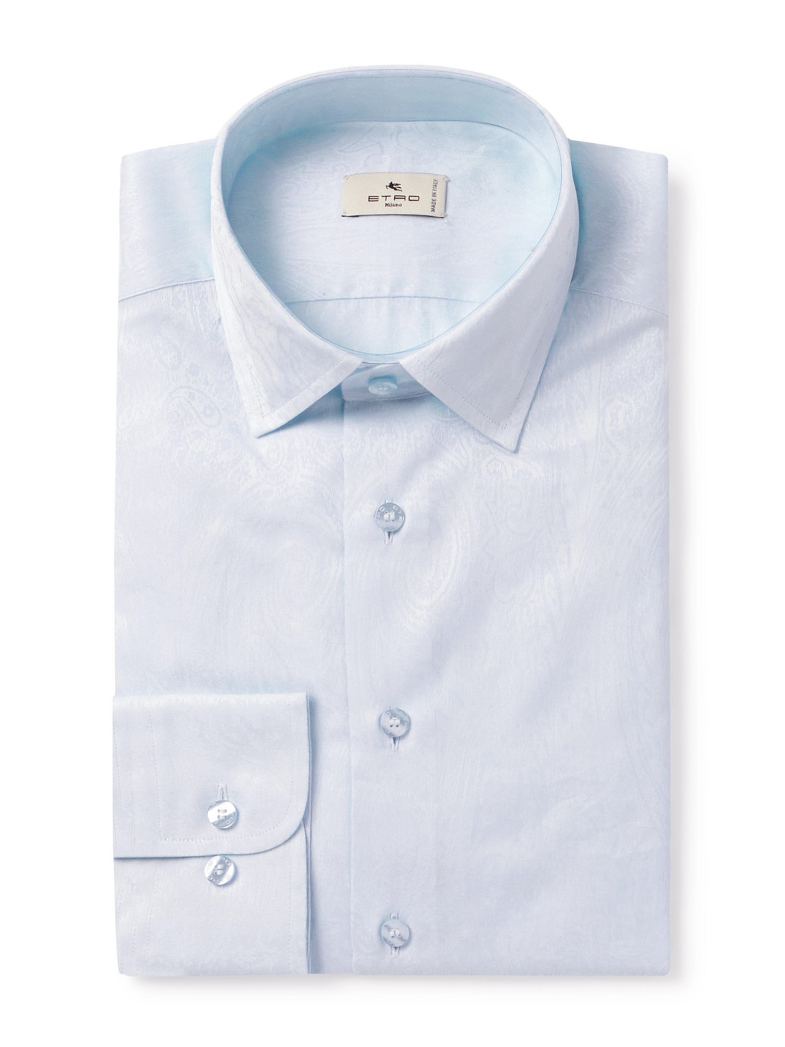Etro Roma Cutaway-collar Paisley-jacquard Cotton Shirt In Blue