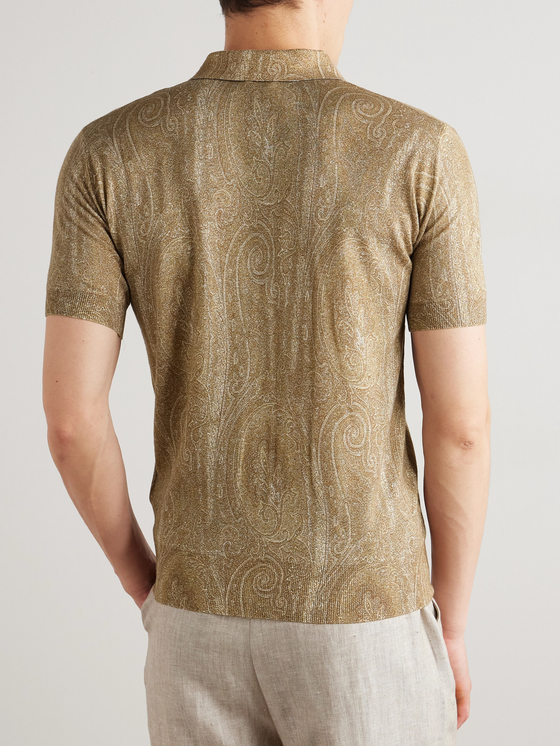 Etro Slim-fit Paisley-print Silk And Cashmere-blend Polo Shirt In Brown