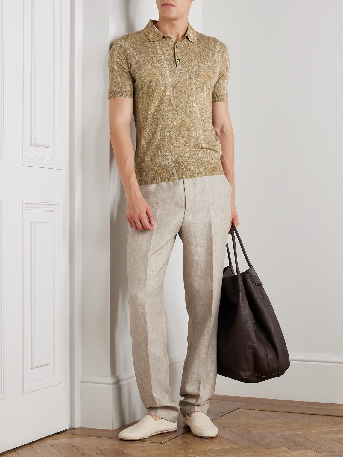 Etro Slim-fit Paisley-print Silk And Cashmere-blend Polo Shirt In Brown