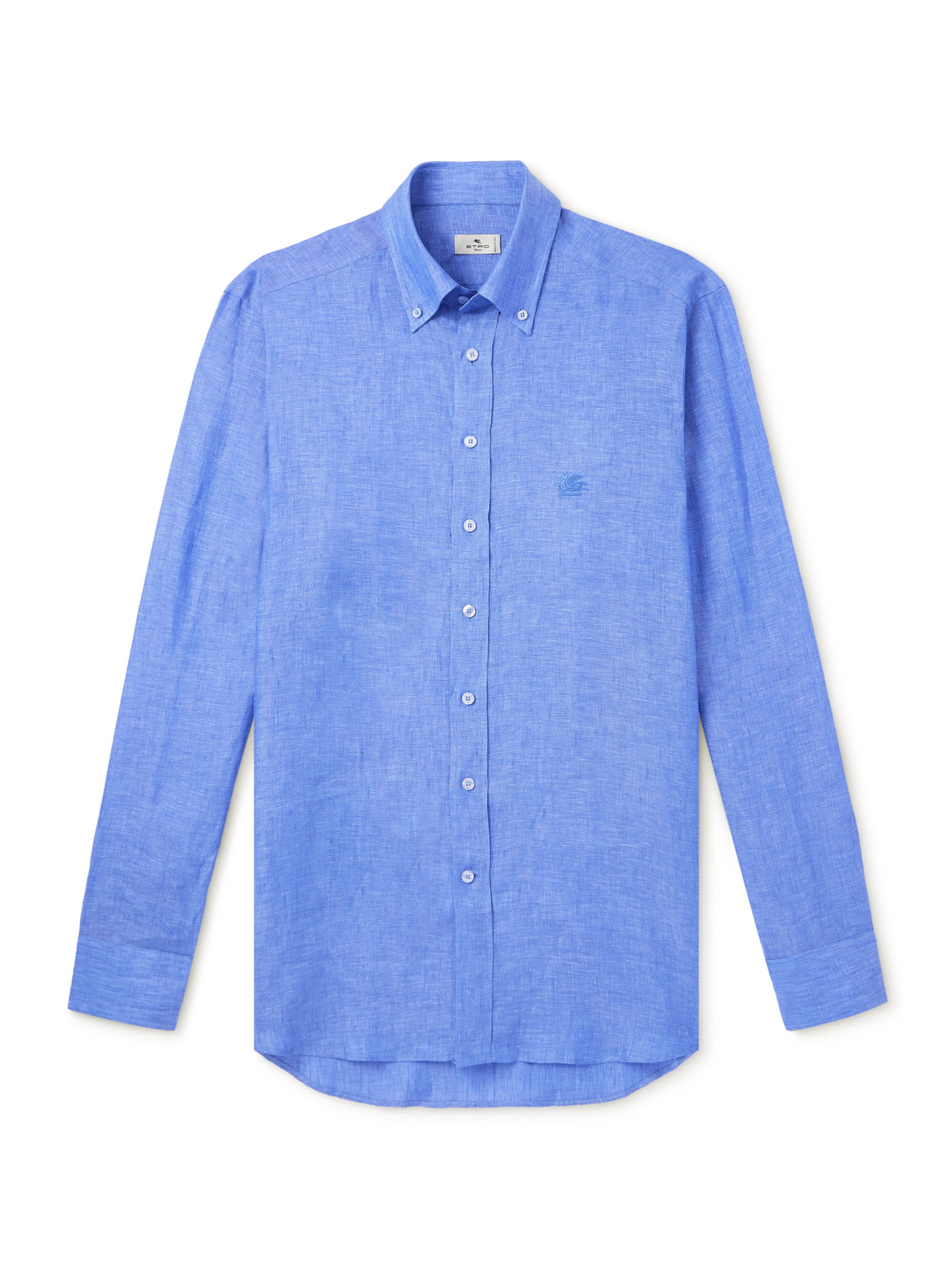 Etro Logo-embroidered Linen Shirt In Blue