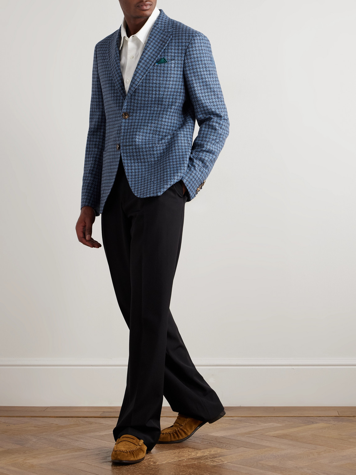Etro Houndstooth Single-breasted Jacket In Blue