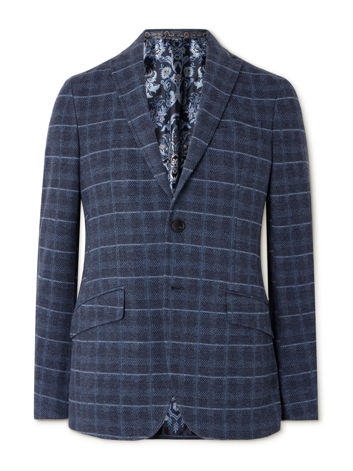 Etro Roma Slim-fit Checked Cotton-blend Blazer In Blue