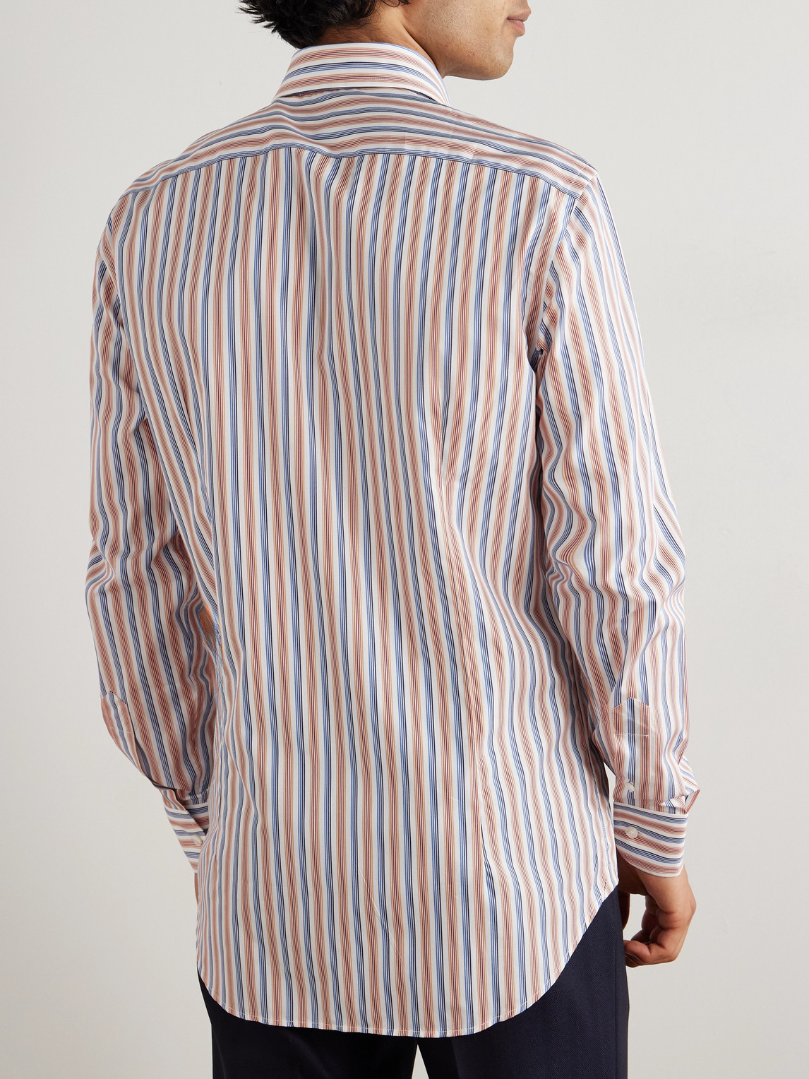 Etro Roma Slim-fit Button Down-collar Striped Linen-poplin Shirt In Gray