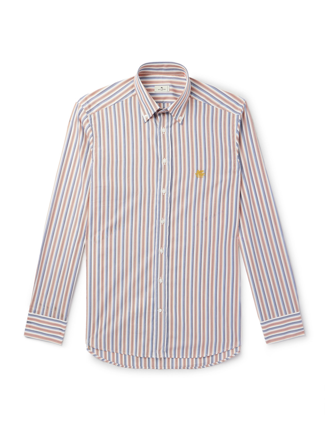 Etro Roma Slim-fit Button Down-collar Striped Linen-poplin Shirt In Gray