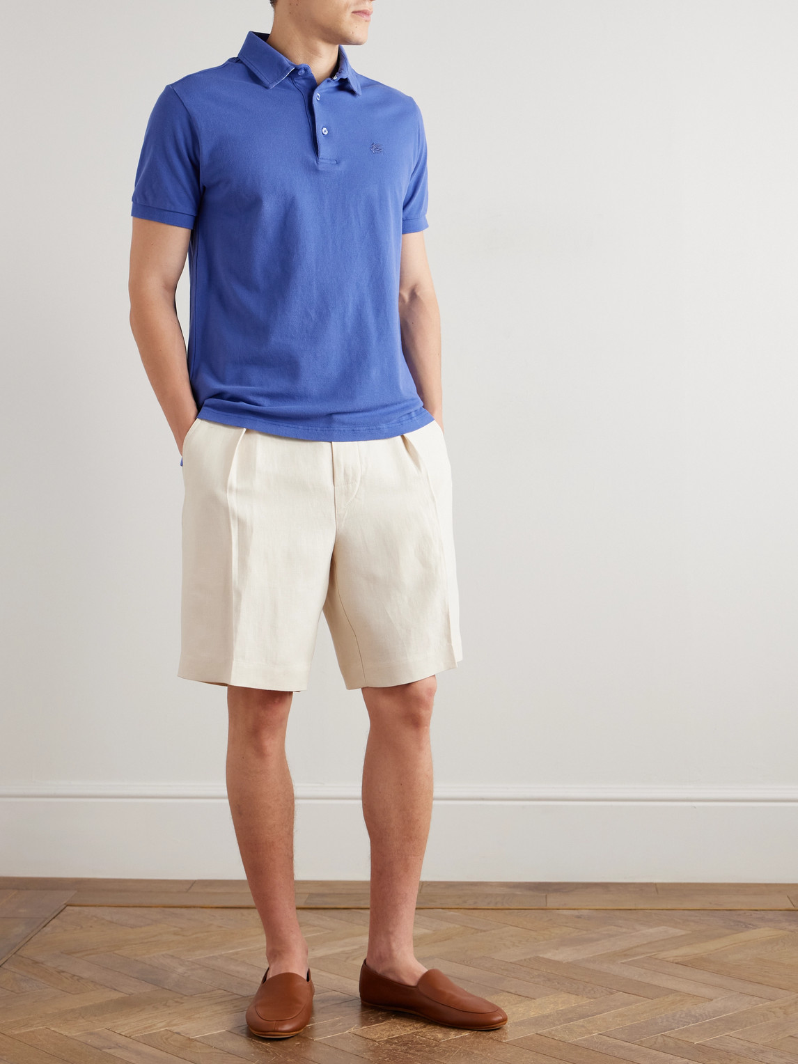 Etro Logo-embroidered Cotton-piqué Polo Shirt In Blue