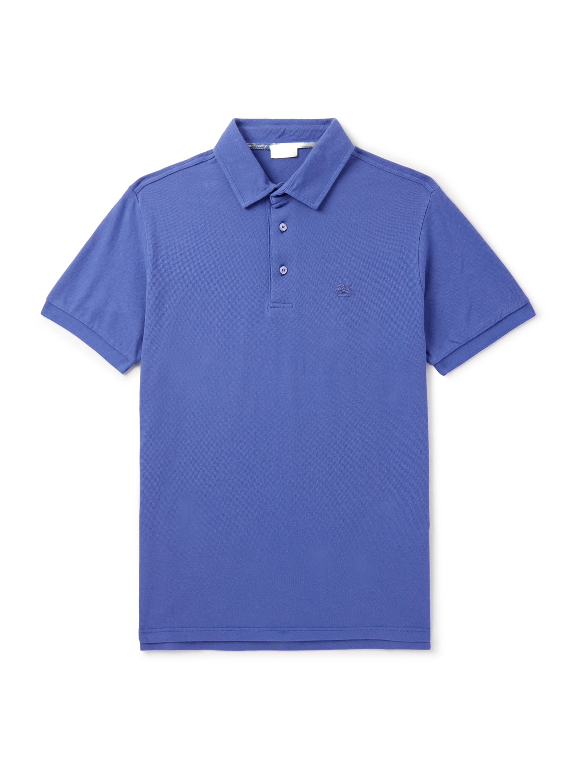 Etro Logo-embroidered Cotton-piqué Polo Shirt In Blue