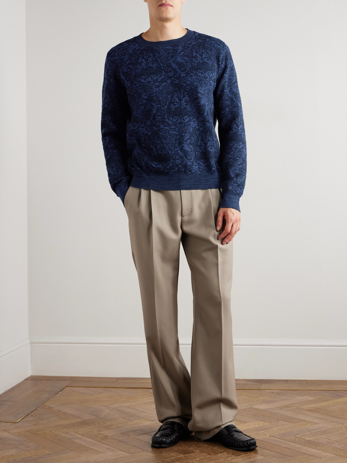 Etro Blue Sweater With Paisley Print In Cotton-wool Blend In Blue