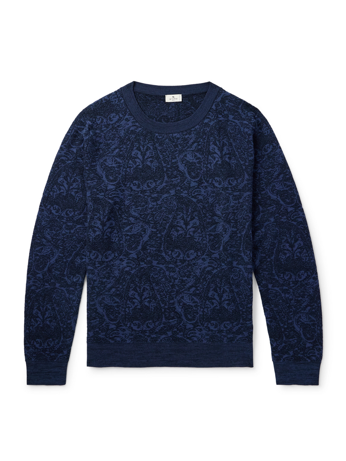 Etro Blue Sweater With Paisley Print In Cotton-wool Blend In Blue