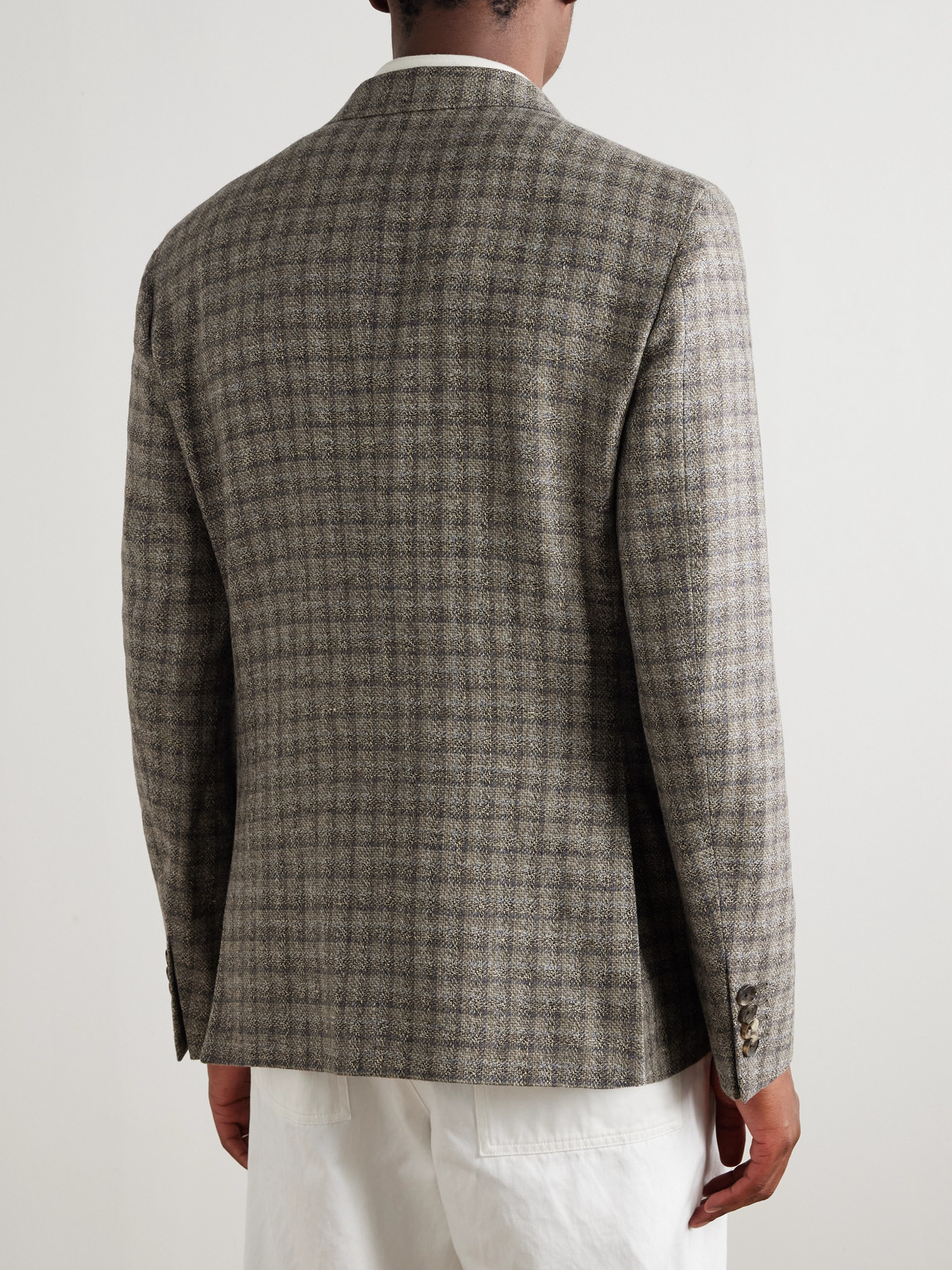 Etro Roma Checked Wool, Linen And Cashmere-blend Tweed Blazer In Gray