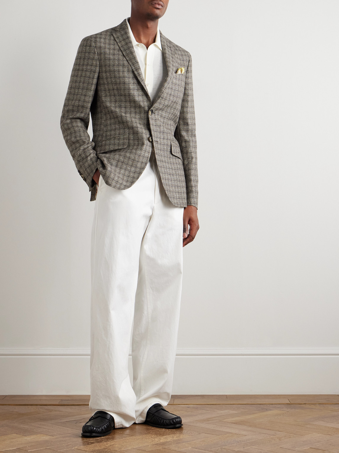 Etro Roma Checked Wool, Linen And Cashmere-blend Tweed Blazer In Gray