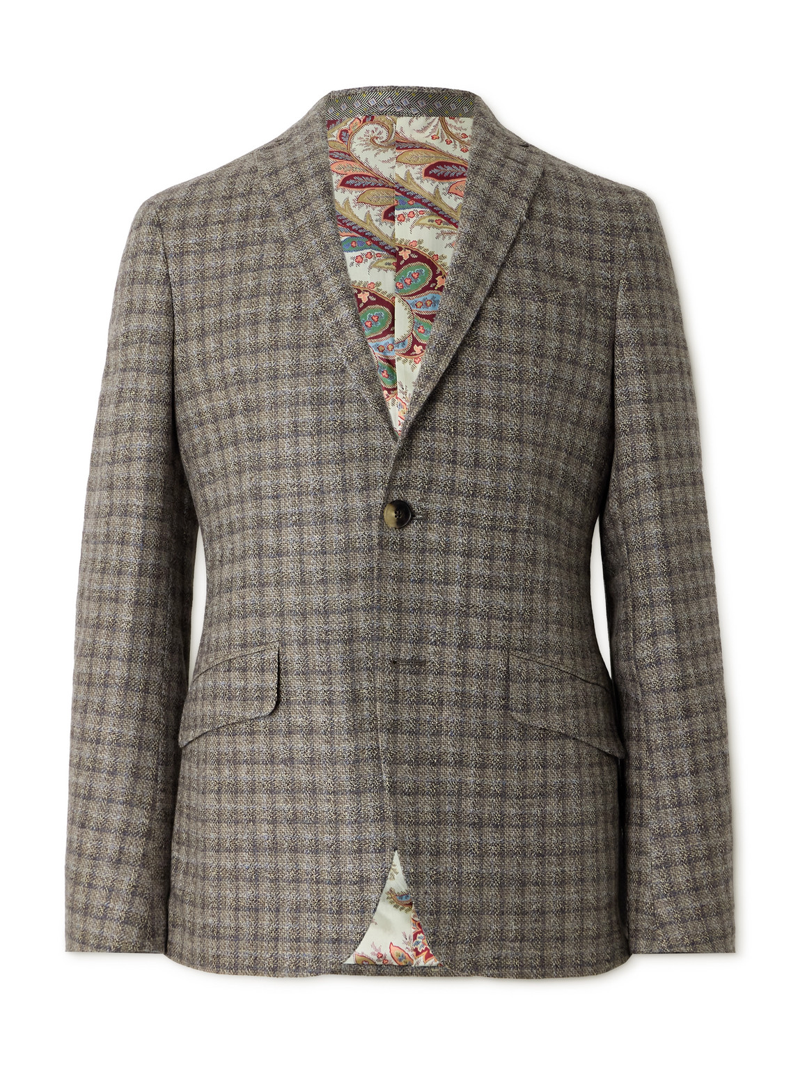 Etro Roma Checked Wool, Linen And Cashmere-blend Tweed Blazer In Gray