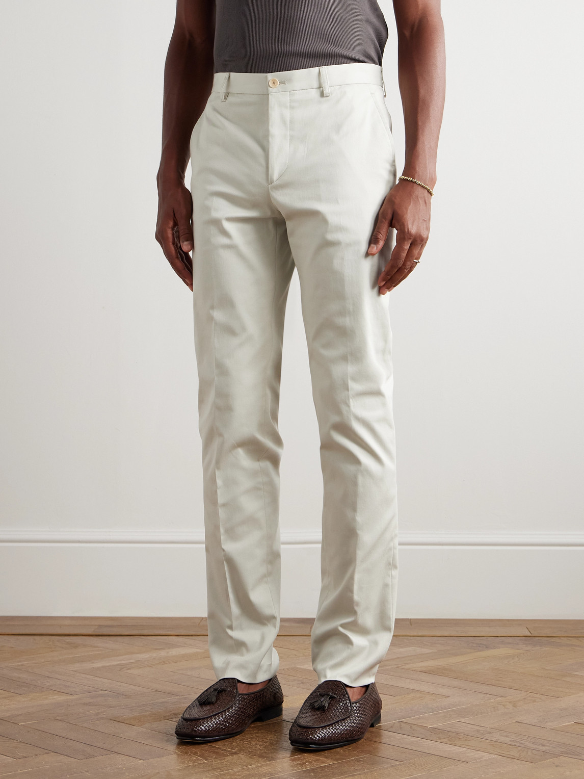 Etro Roma Slim-fit Straight-leg Stretch-cotton Twill Trousers In White