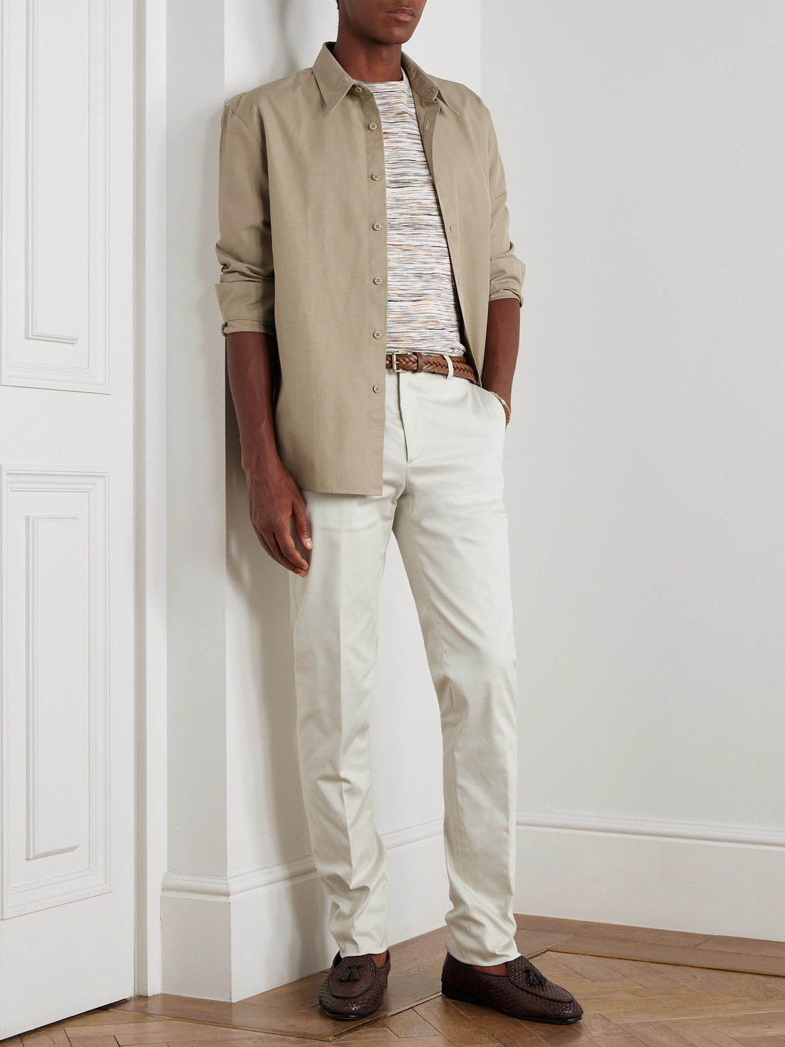 Etro Roma Slim-fit Straight-leg Stretch-cotton Twill Trousers In White