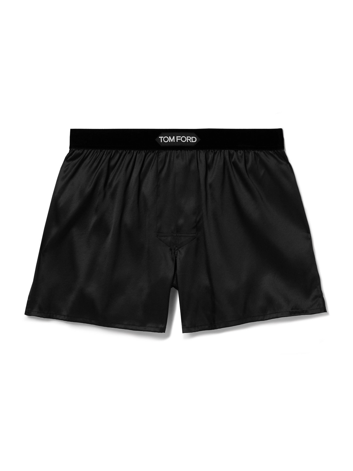 Tom Ford Velvet-trimmed Stretch-silk Satin Boxers In Black