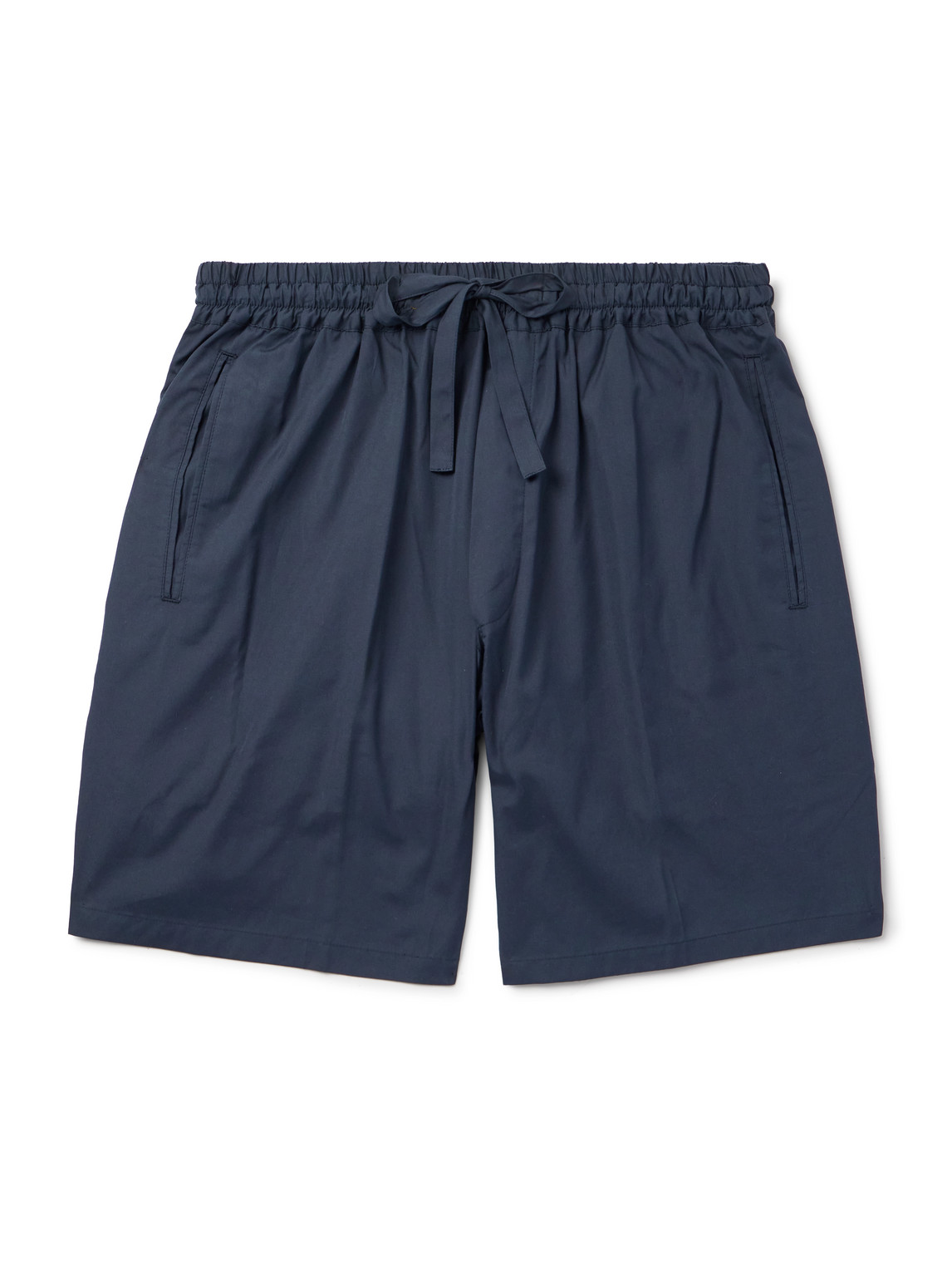 Umit Benan Julian Straight-leg Cotton And Silk-blend Drawstring Shorts In Blue