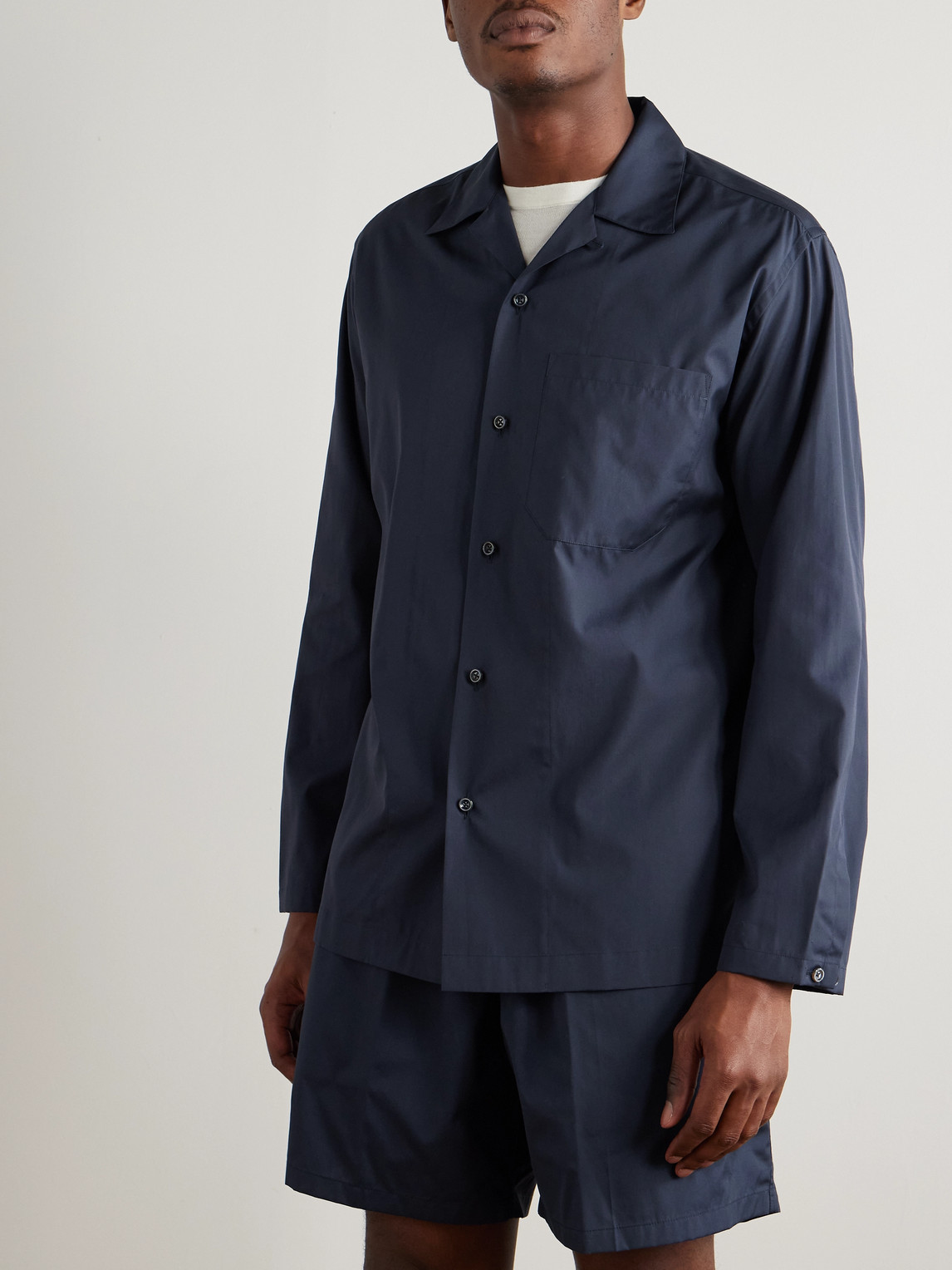 Umit Benan Havana Convertible-collar Cotton And Silk-blend Shirt In Blue