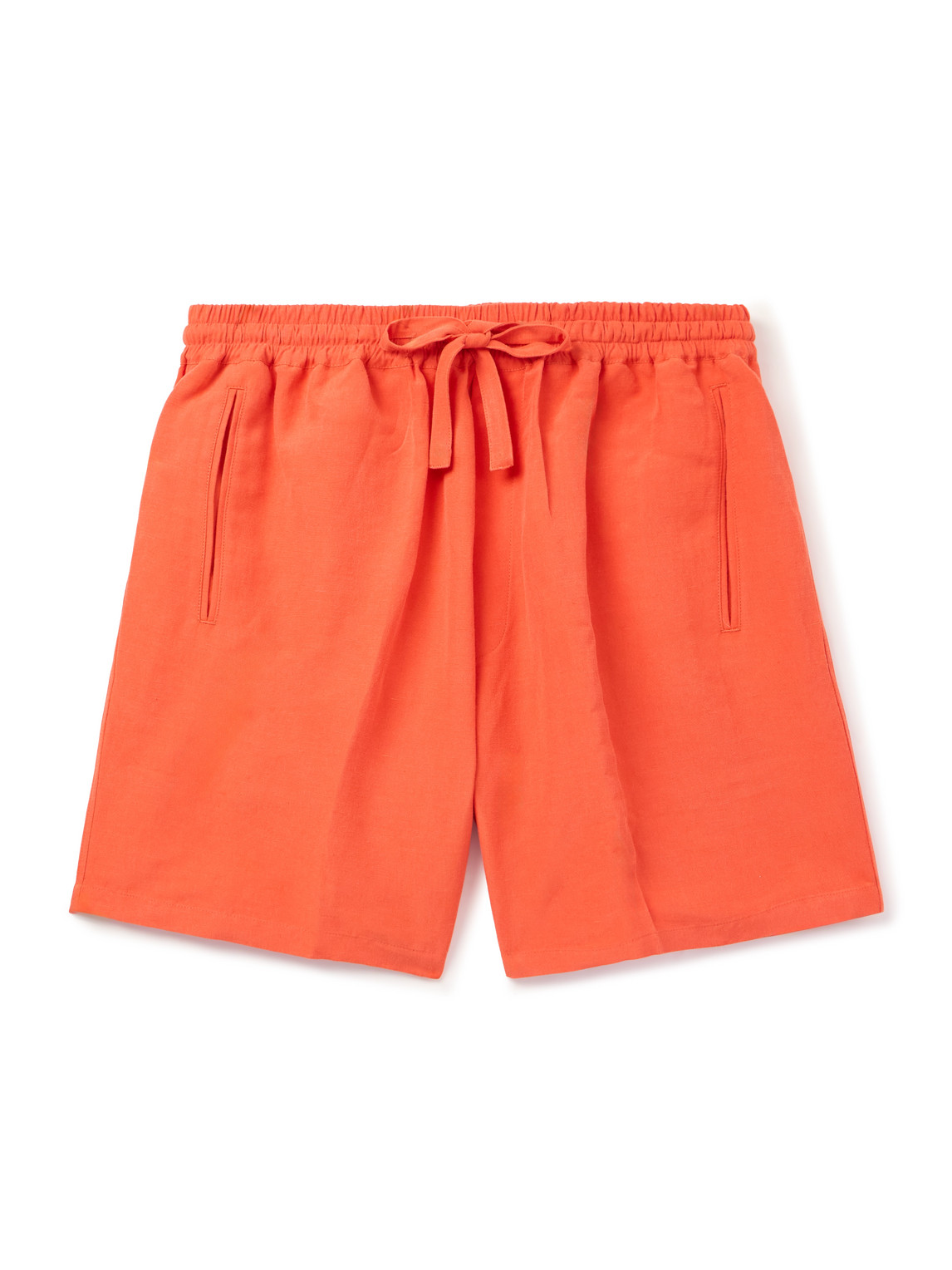 Umit Benan Julian Straight-leg Linen And Silk-blend Drawstring Shorts In Orange