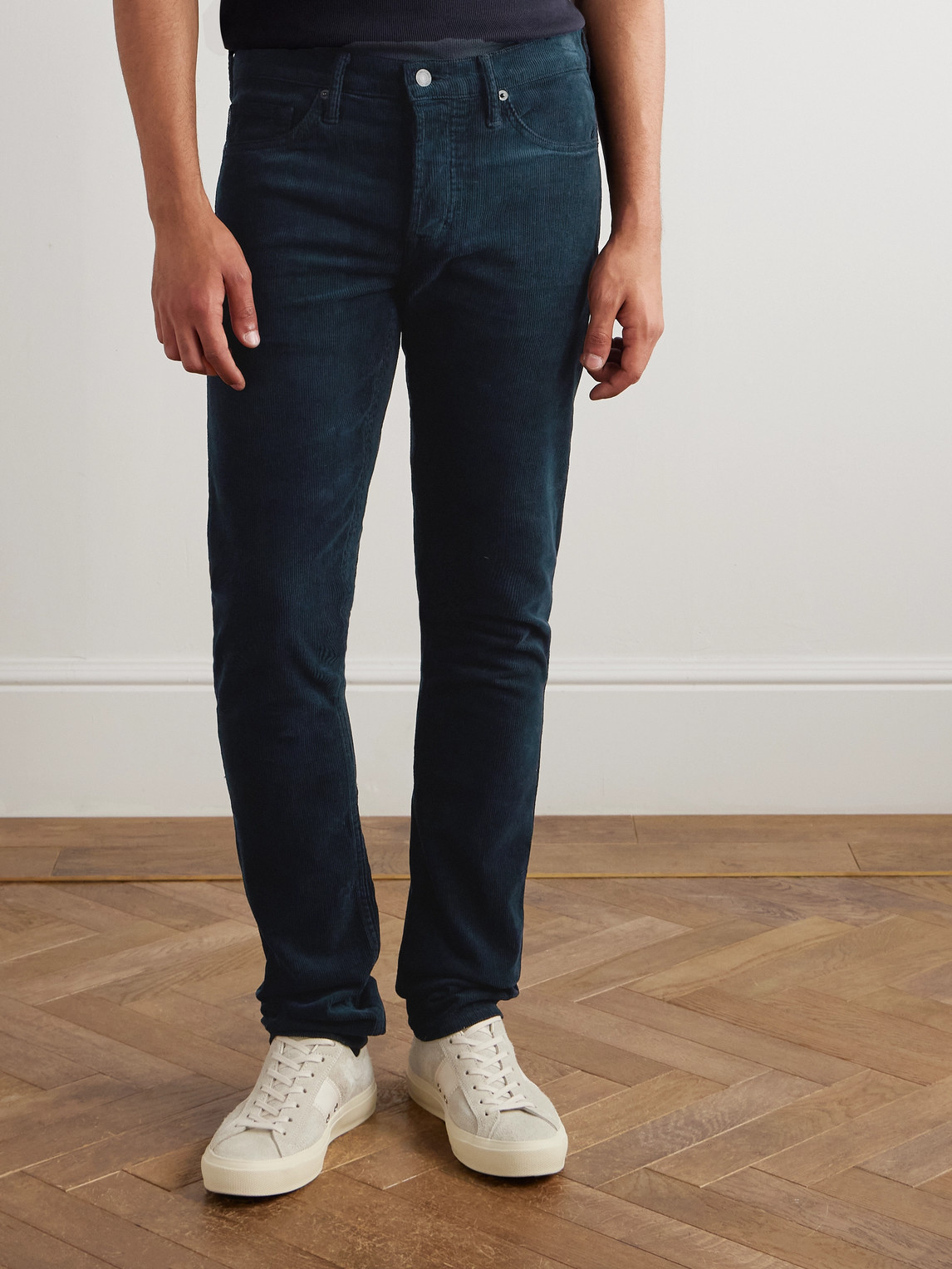 Tom Ford Slim-fit Cotton-blend Corduroy Trousers In Blue
