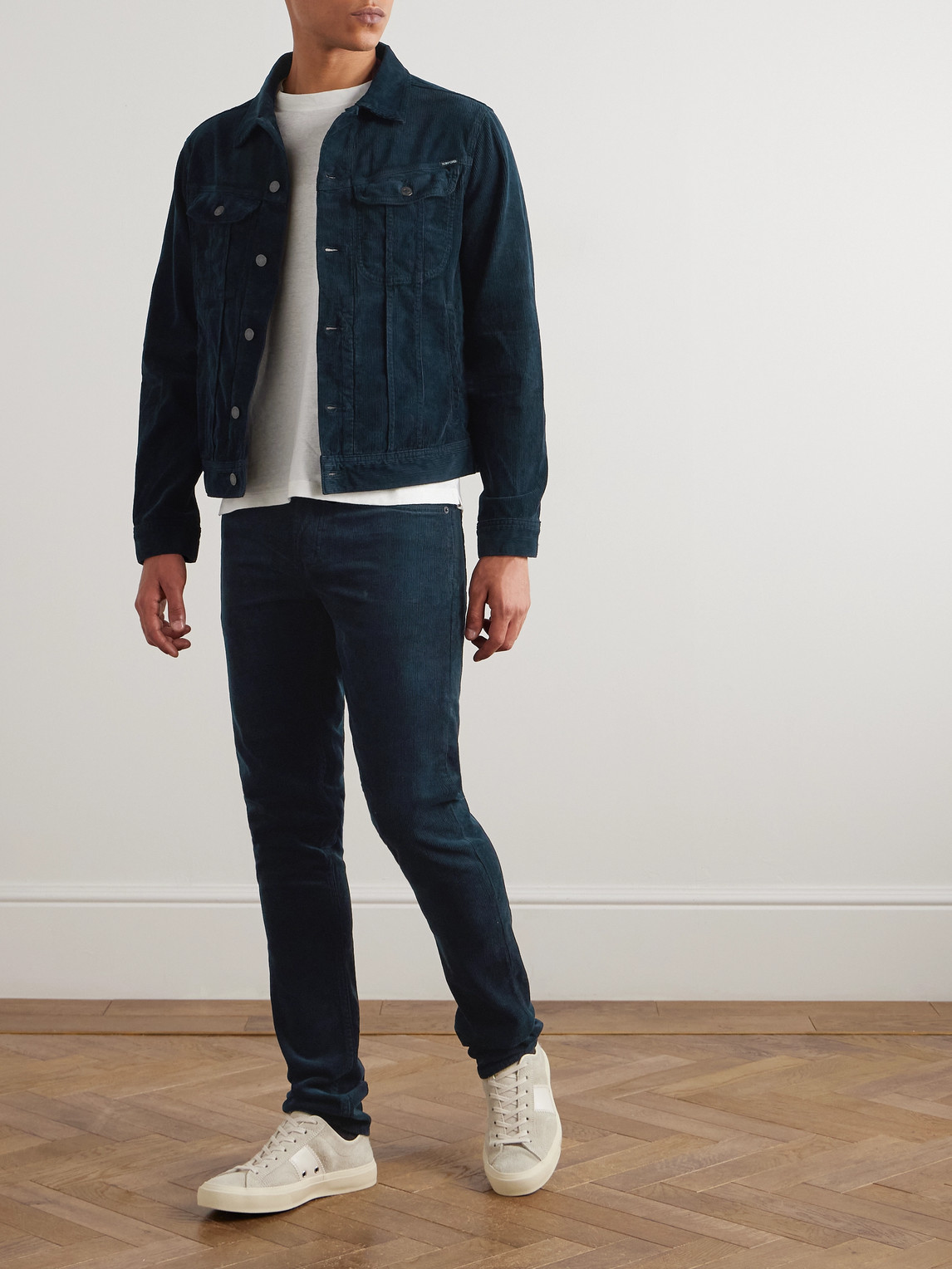 Tom Ford Slim-fit Cotton-blend Corduroy Trousers In Blue
