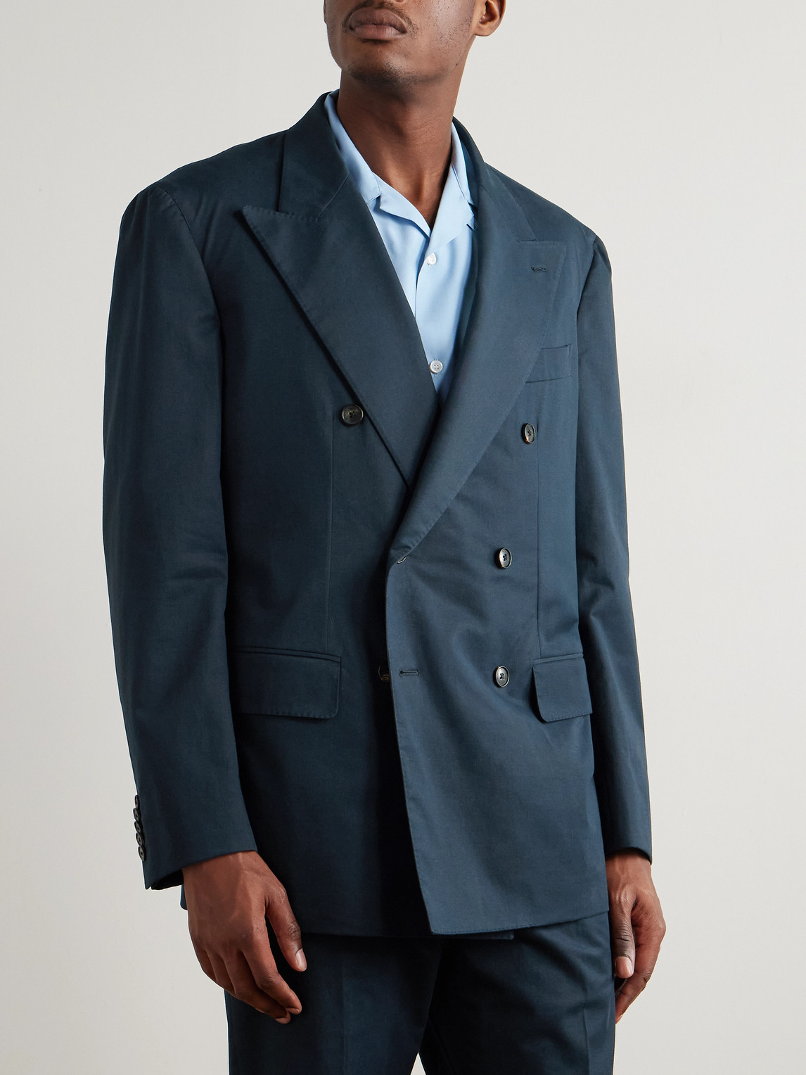 Umit Benan Pietro Double-breasted Cotton-blend Twill Suit Jacket In Blue