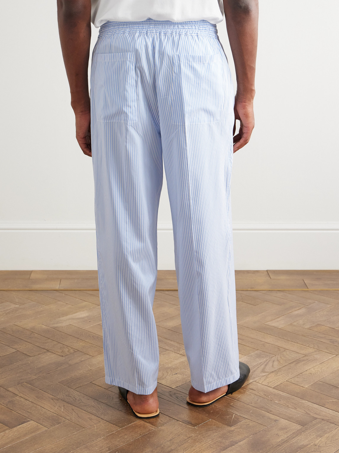Umit Benan Julian Straight-leg Silk And Cotton-blend Drawstring Trousers In Blue