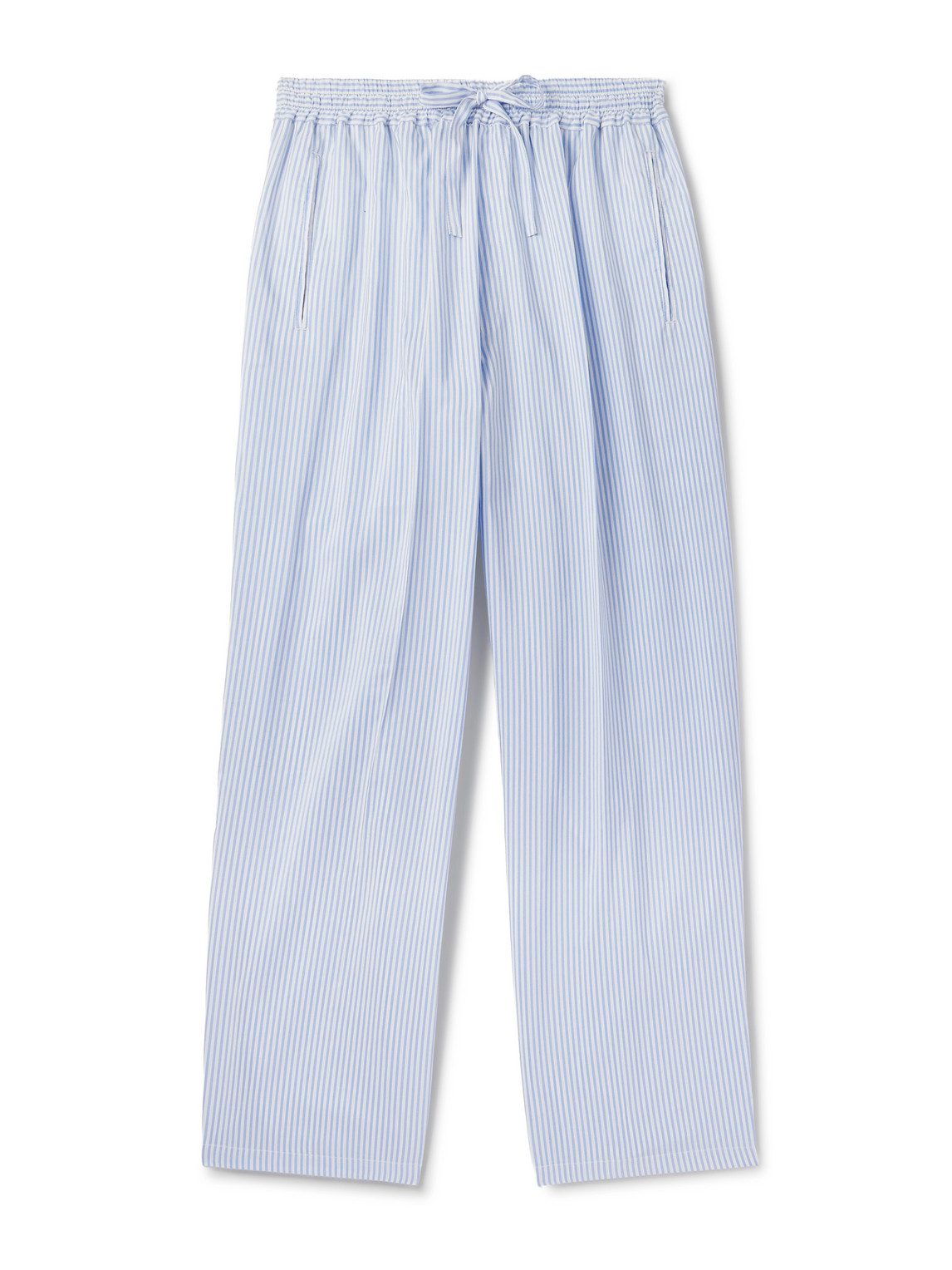 Umit Benan Julian Straight-leg Silk And Cotton-blend Drawstring Trousers In Blue