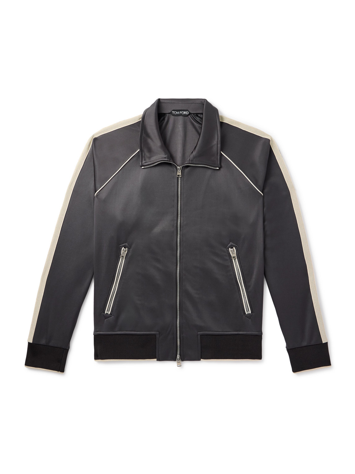 Tom Ford Striped Jersey Track Jacket In Gray