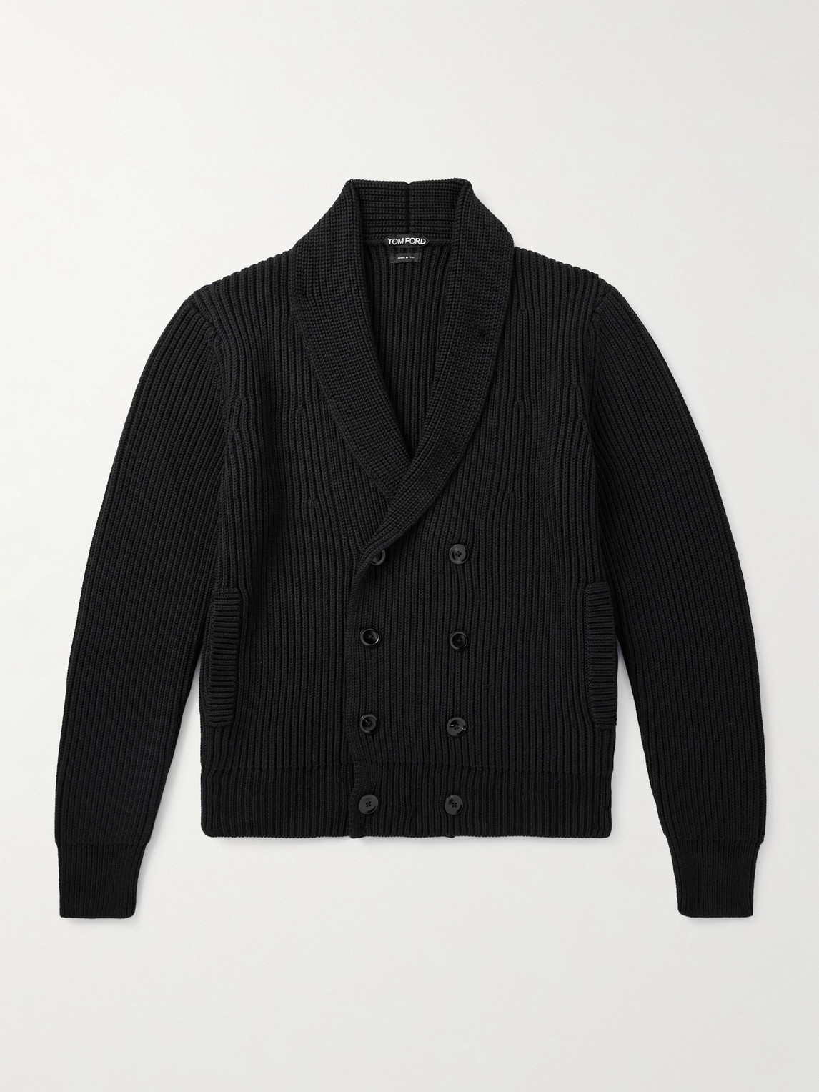 Tom Ford Shawl-Collar Double-Breasted Ribbed Wool and Silk-Blend Cardigan - Men