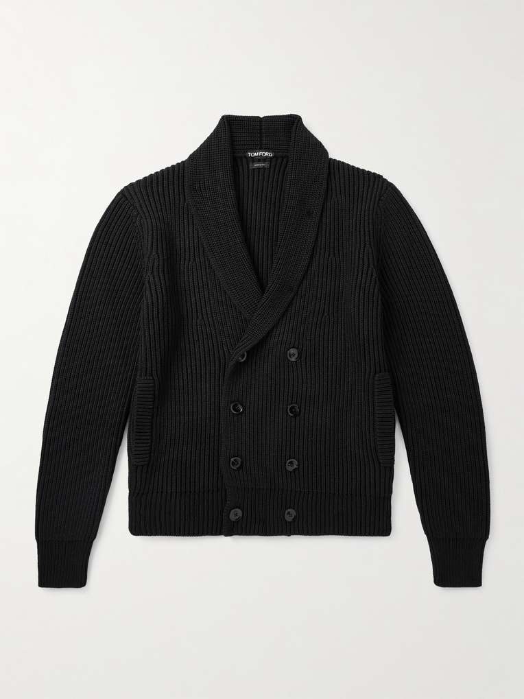 Tom Ford — Shawl-Collar Double-Breasted Ribbed Wool and Silk-Blend Cardigan