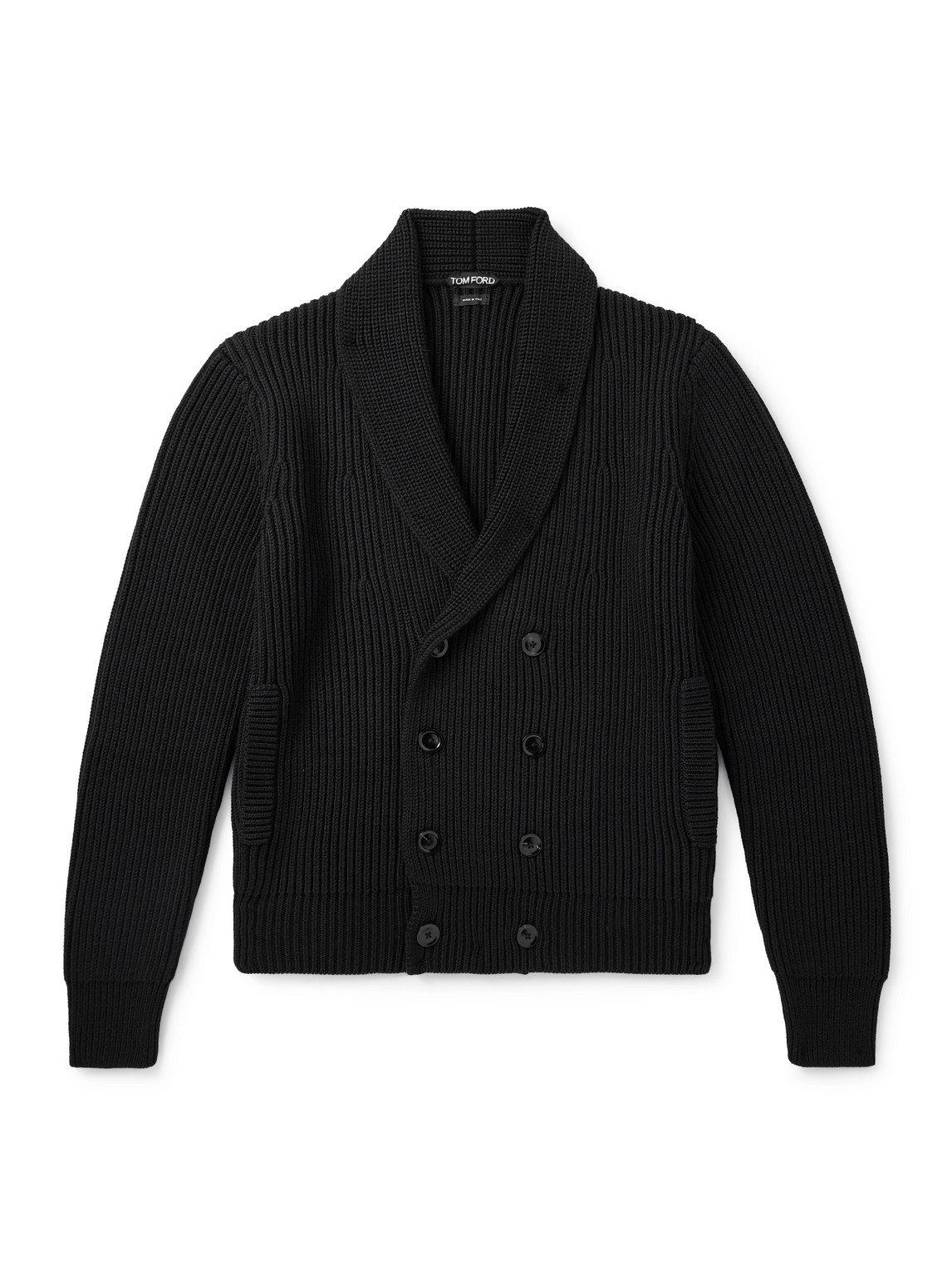 Tom Ford Shawl-collar Double-breasted Ribbed Wool And Silk-blend Cardigan