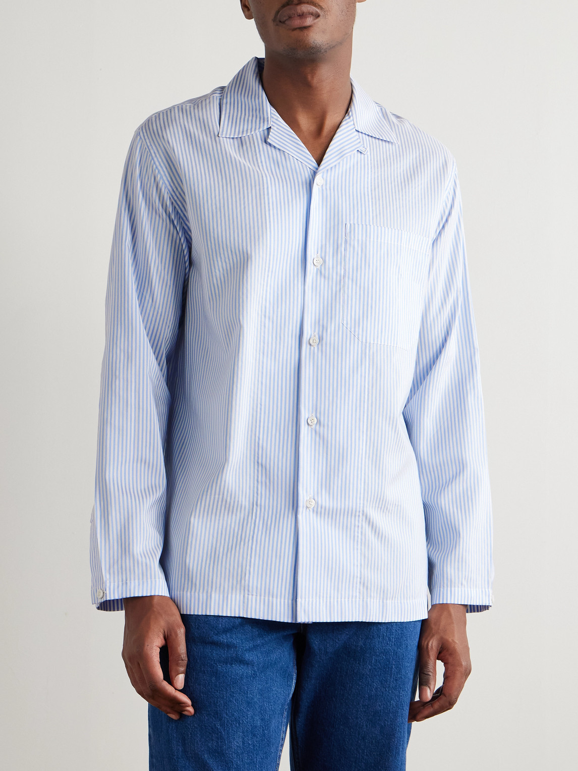 Umit Benan Havana Convertible-collar Striped Cotton And Silk-blend Shirt In Blue