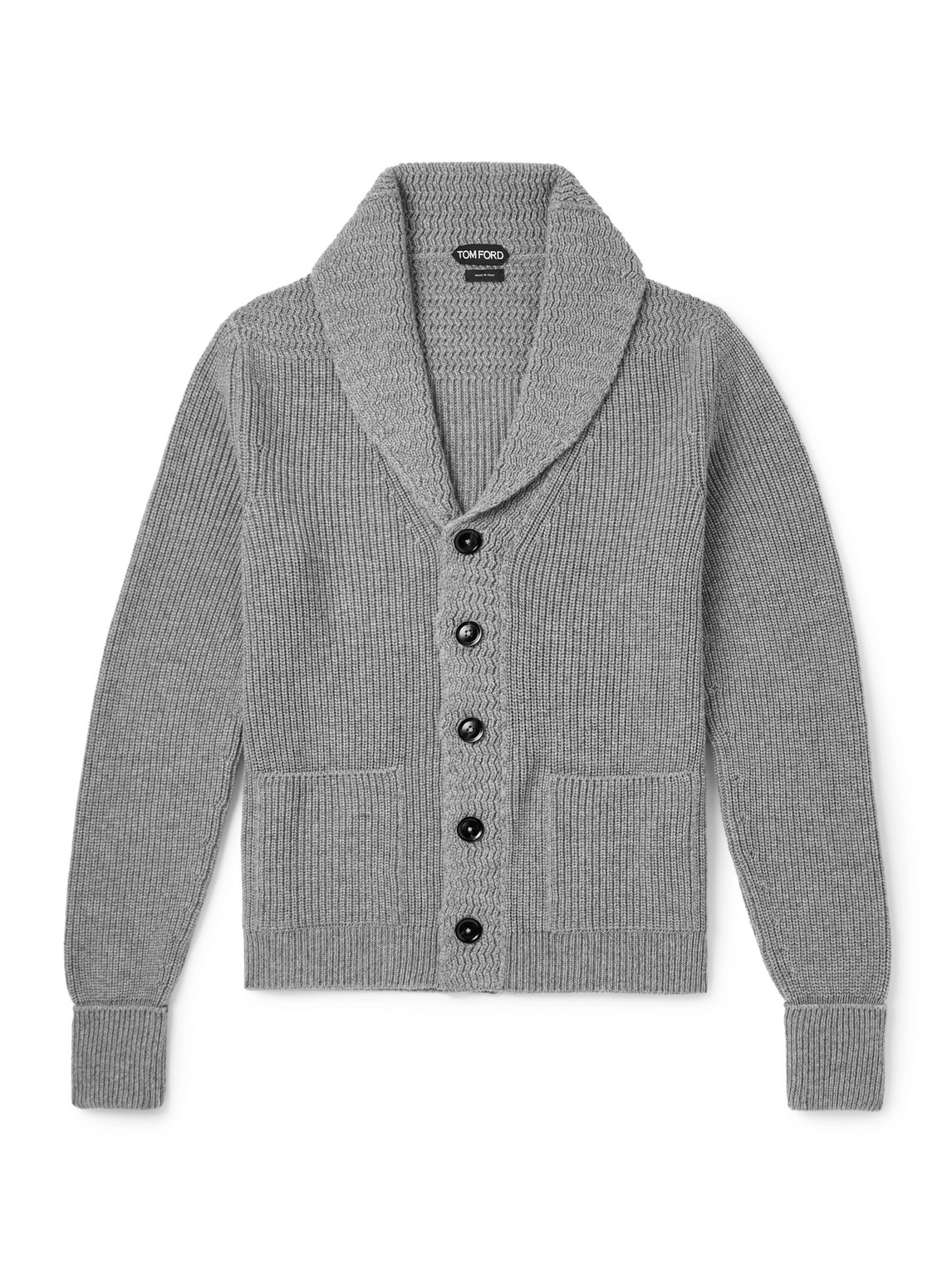 Shawl-Collar Ribbed Cashmere Cardigan
