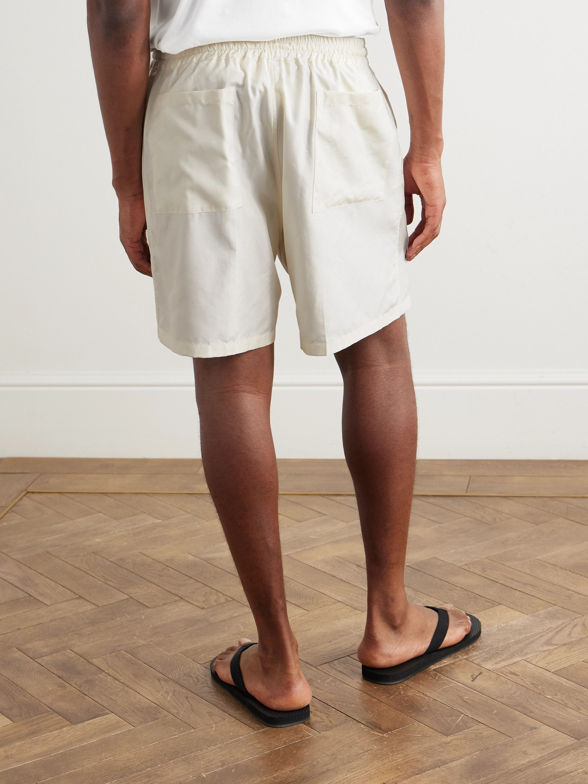 Umit Benan Julian Straight-leg Silk-poplin Shorts In Neutral