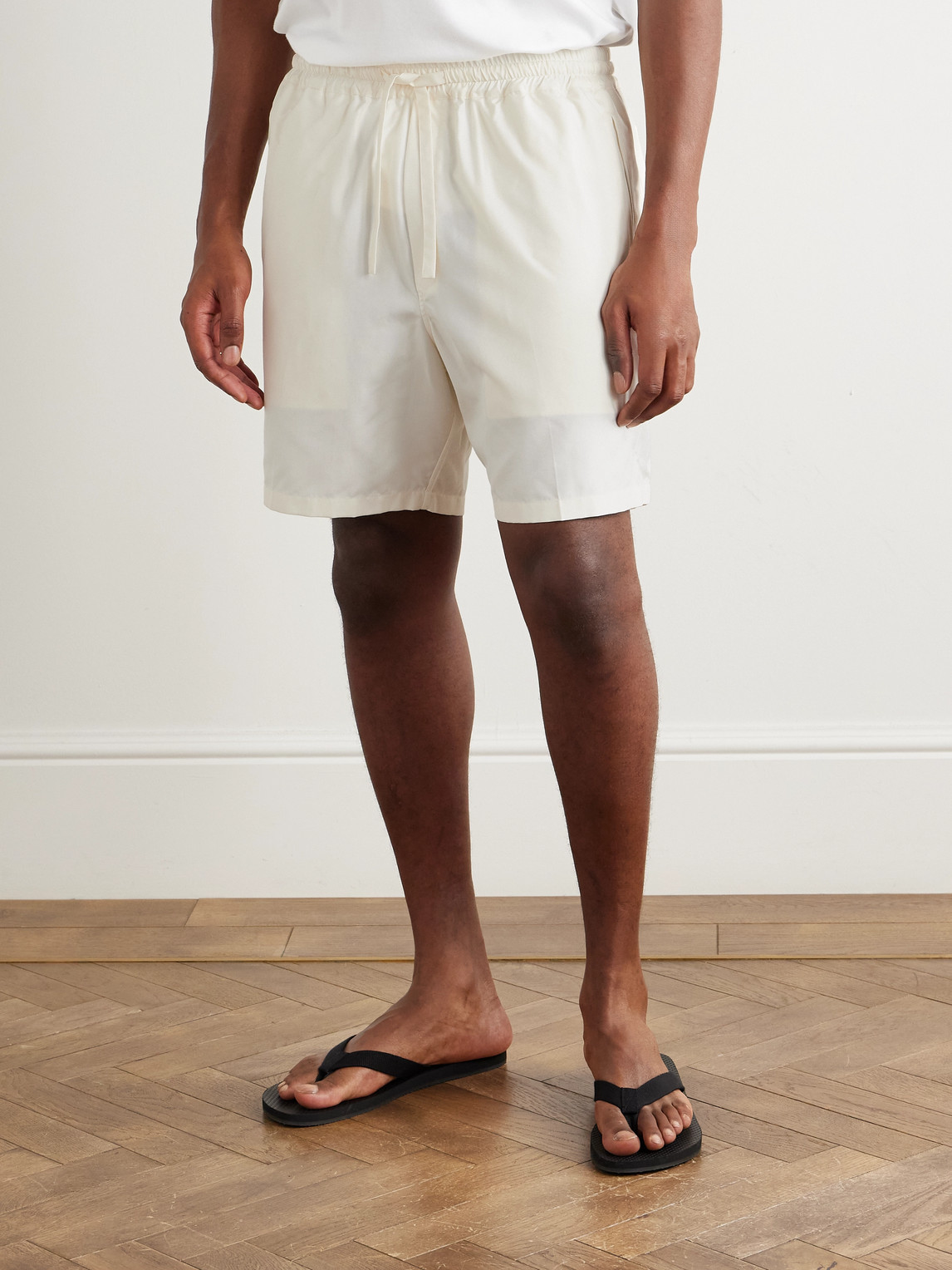 Umit Benan Julian Straight-leg Silk-poplin Shorts In Neutral