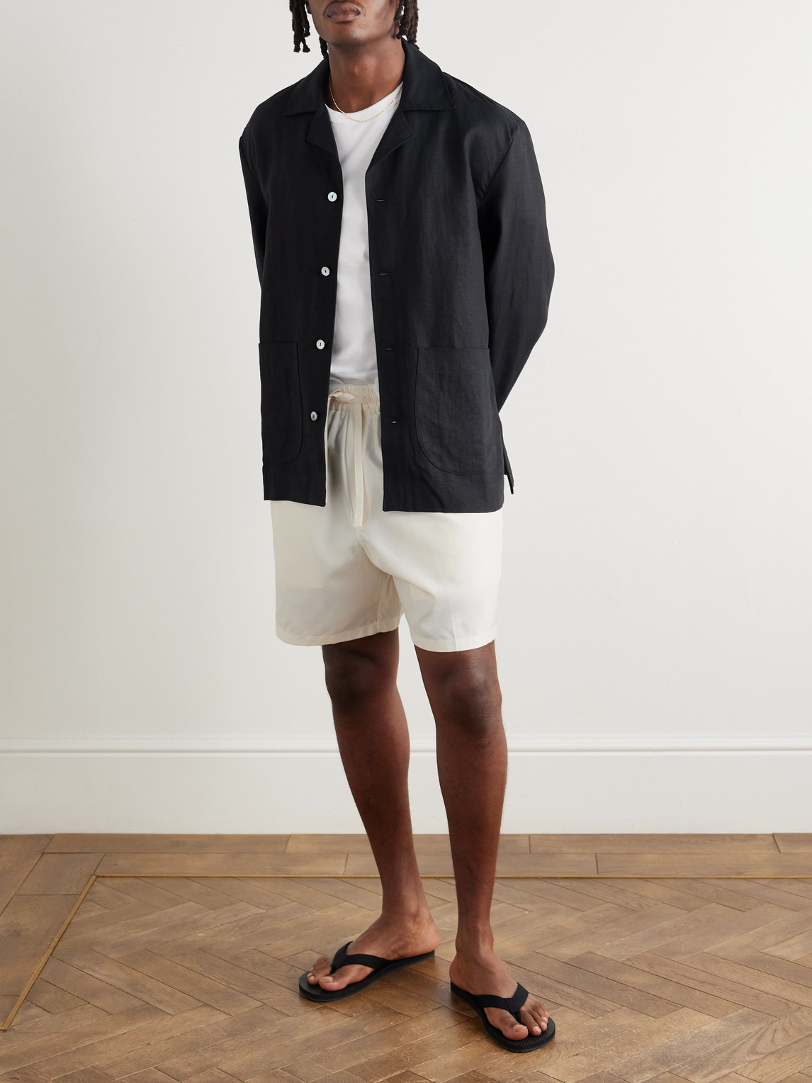 Umit Benan Julian Straight-leg Silk-poplin Shorts In Neutral