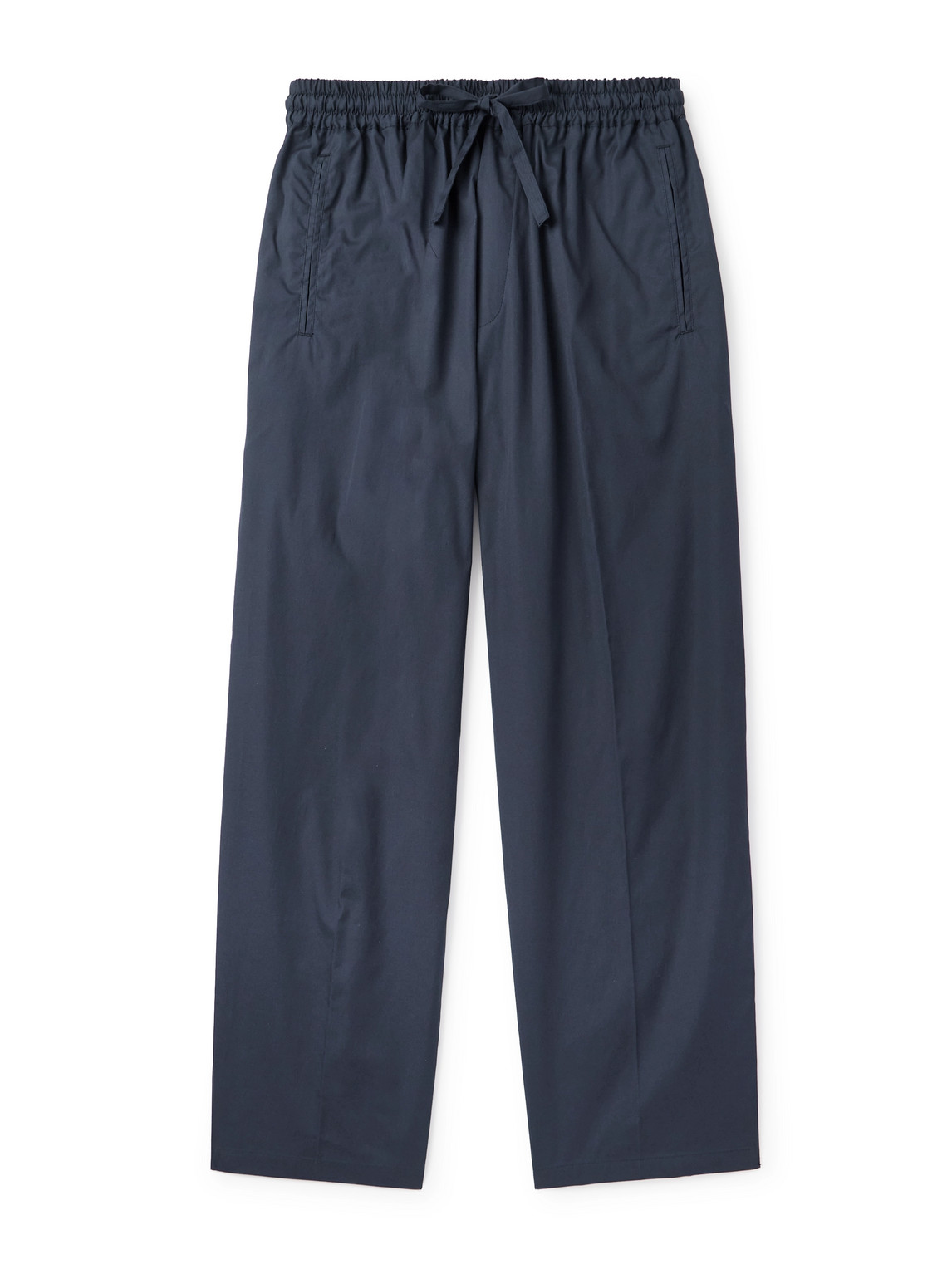 Umit Benan Julian Straight-leg Cotton And Silk-blend Poplin Drawstring Trousers In Blue