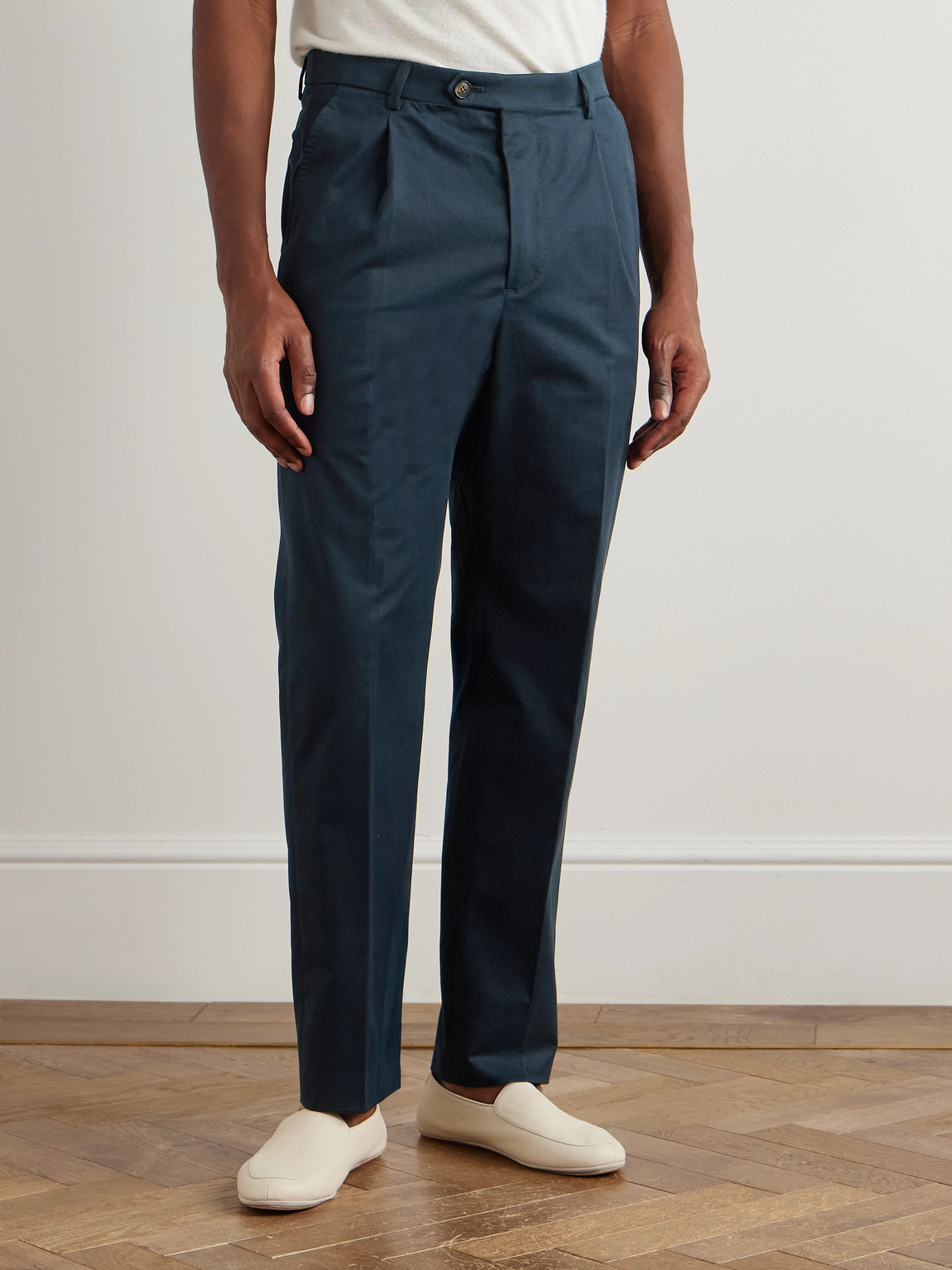Umit Benan Richard Straight-leg Pleated Cotton-blend Twill Suit Trousers In Blue