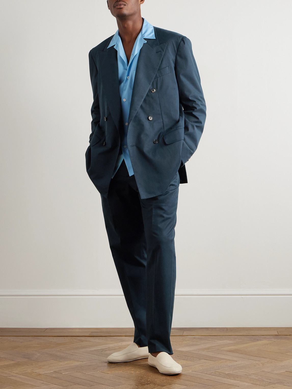 Umit Benan Richard Straight-leg Pleated Cotton-blend Twill Suit Trousers In Blue