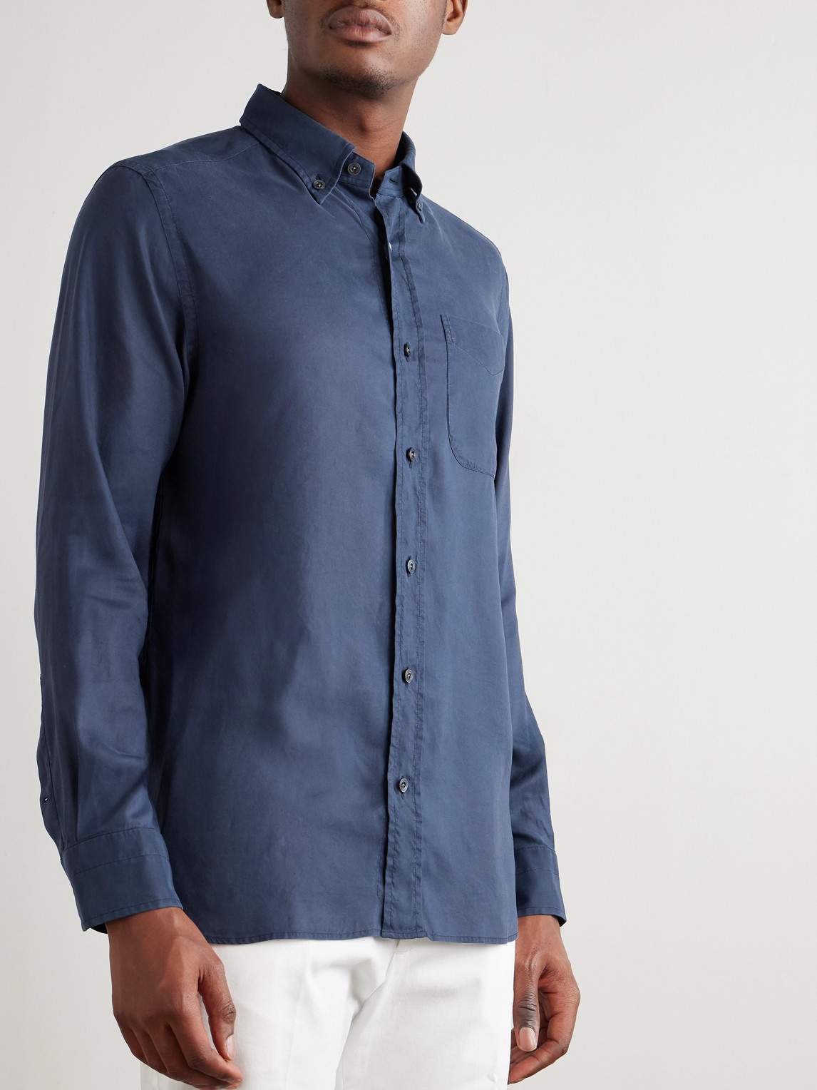 Tom Ford Button-down Collar Lyocell-twill Shirt In Blue