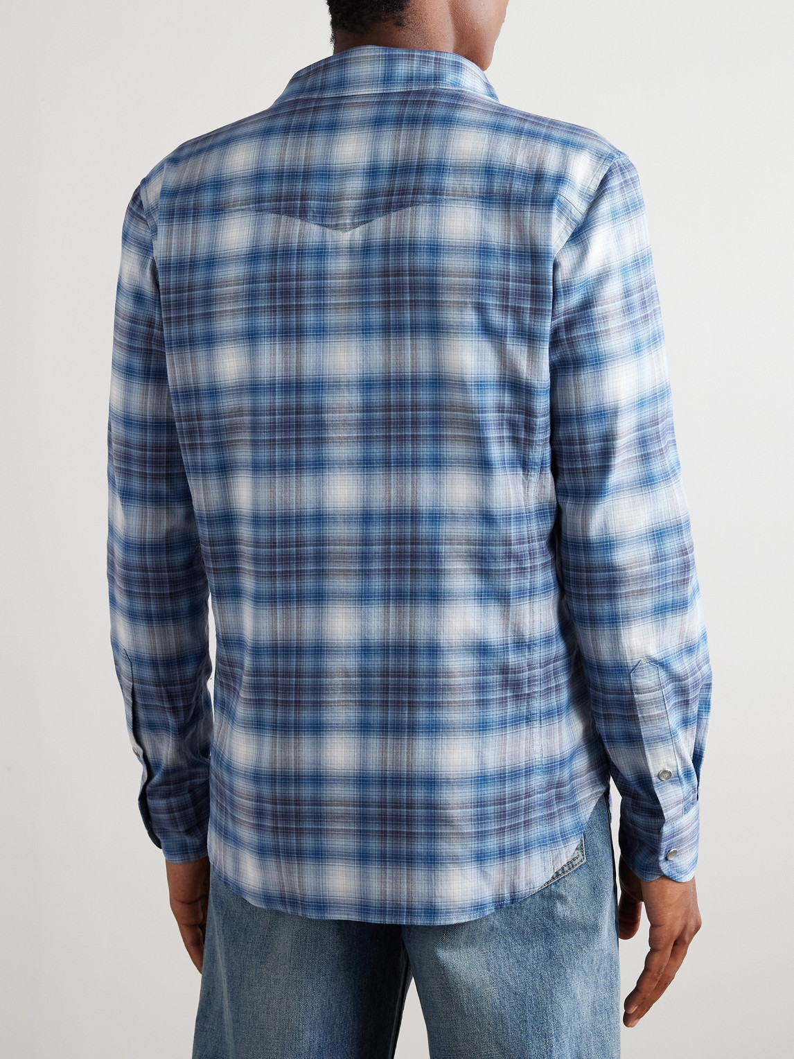Tom Ford Slim-fit Checked Cotton-poplin Shirt In Blue