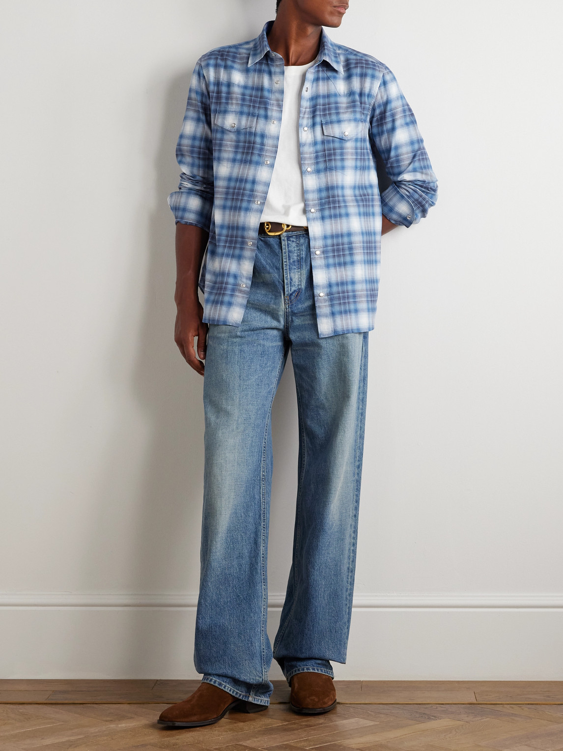 Tom Ford Slim-fit Checked Cotton-poplin Shirt In Blue