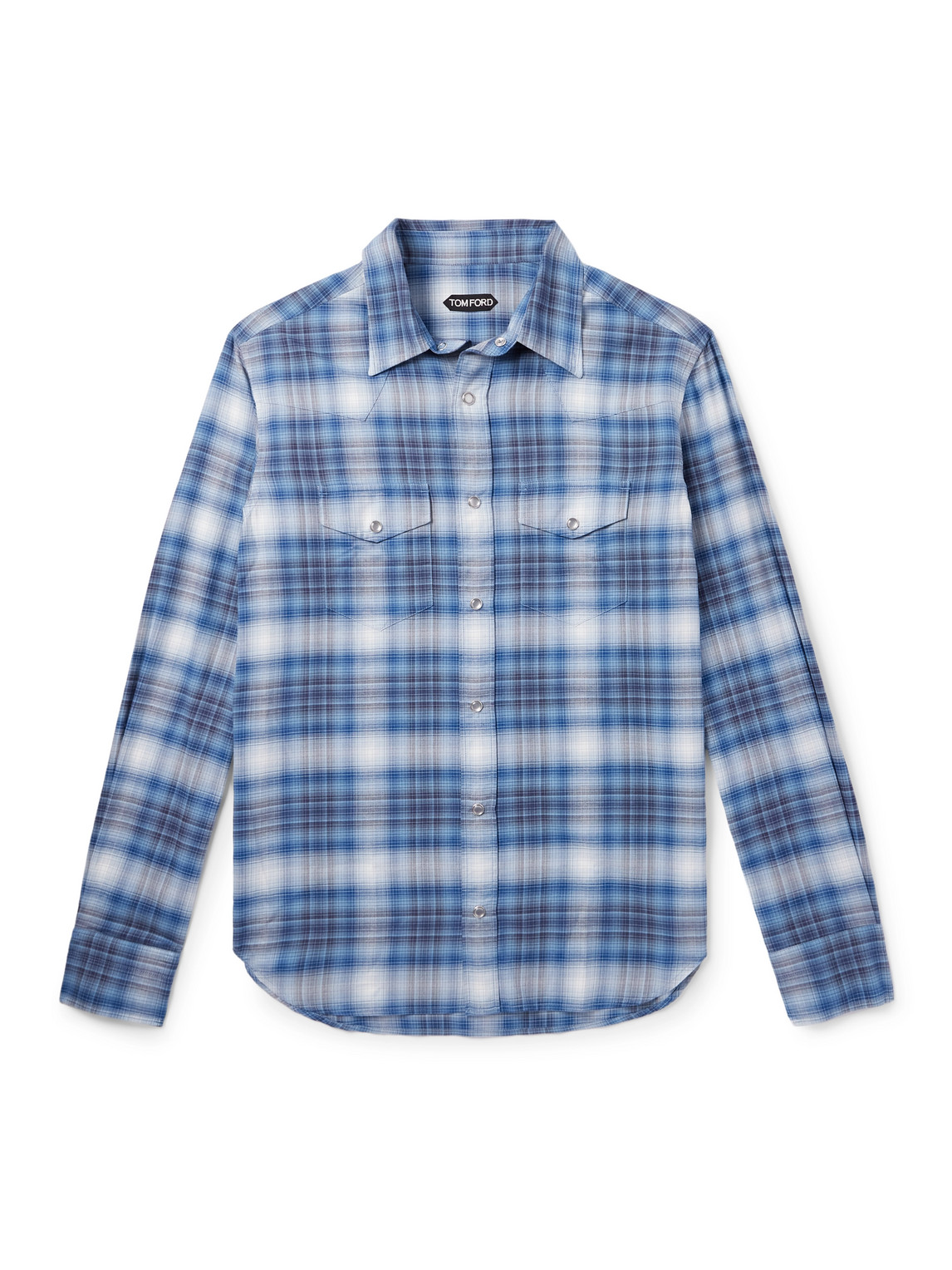 Tom Ford Slim-fit Checked Cotton-poplin Shirt In Blue