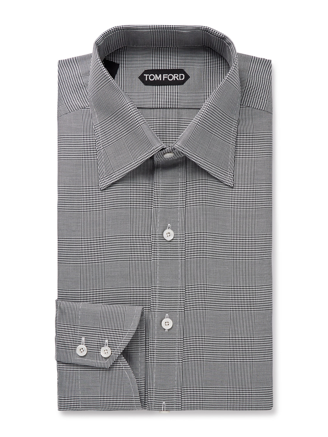 Tom Ford Prince Of Wales Checked Cotton-poplin Shirt In Gray