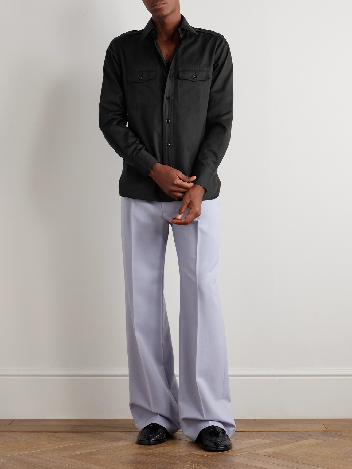 Tom Ford Cotton And Silk-blend Twill Shirt In Black