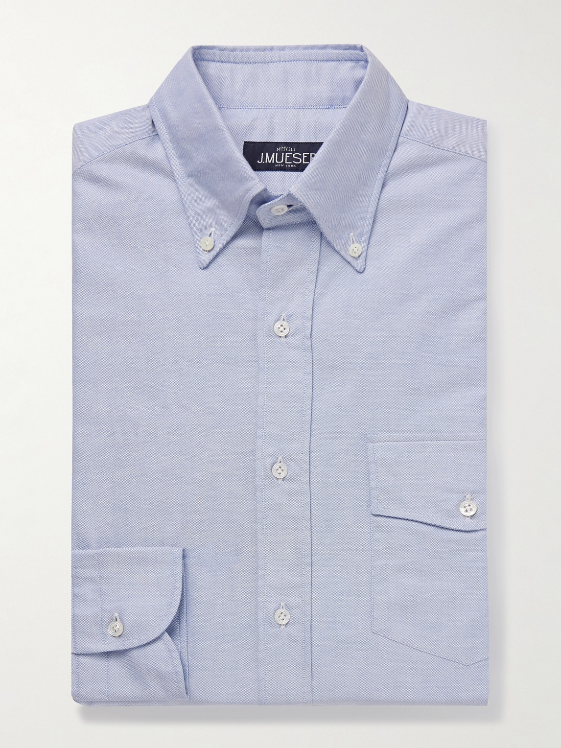 J. Mueser Slim-fit Button-down Collar Cotton Oxford Shirt In Blue