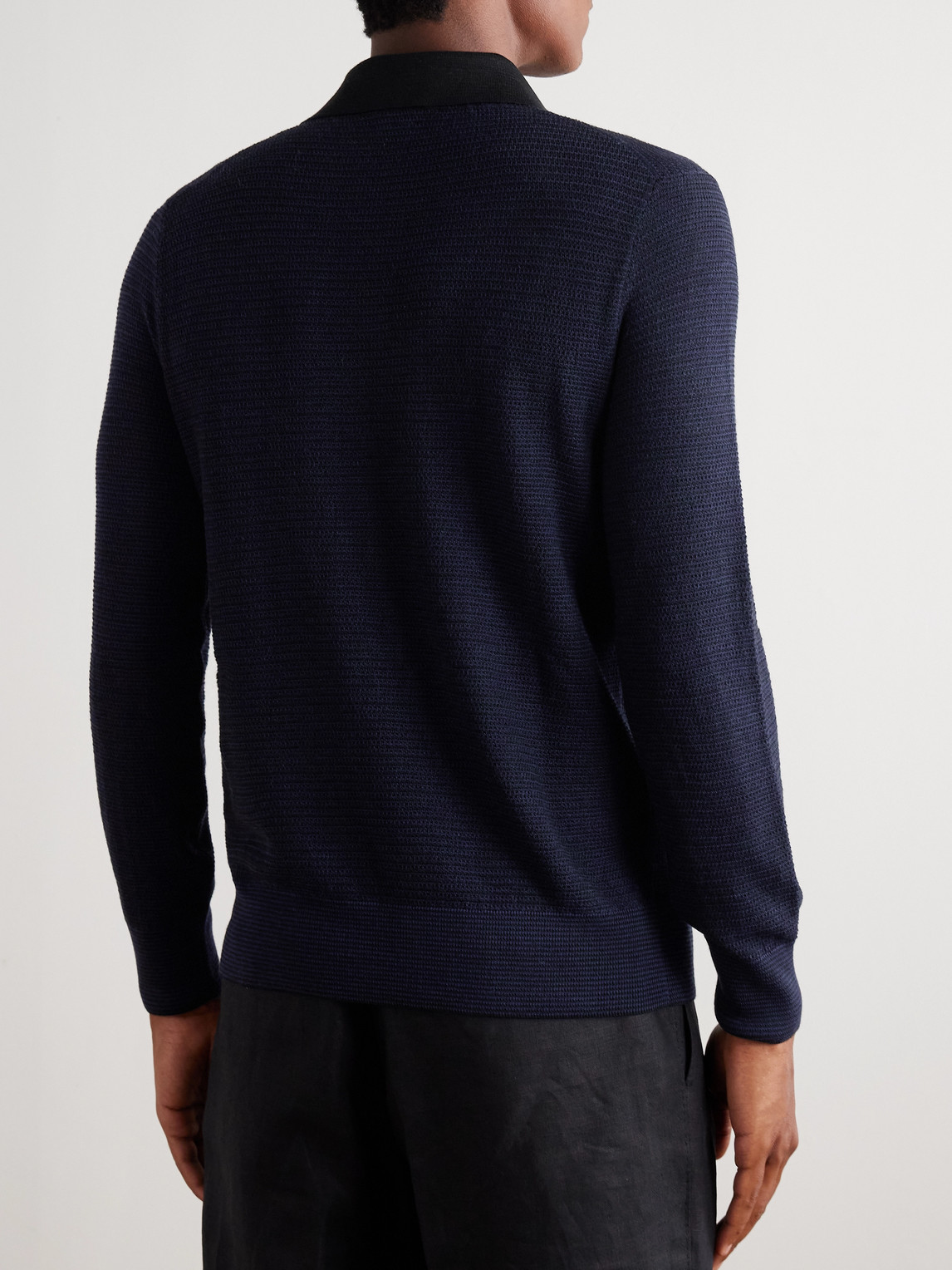 Tom Ford Slim-fit Waffle-knit Wool Polo Shirt In Blue