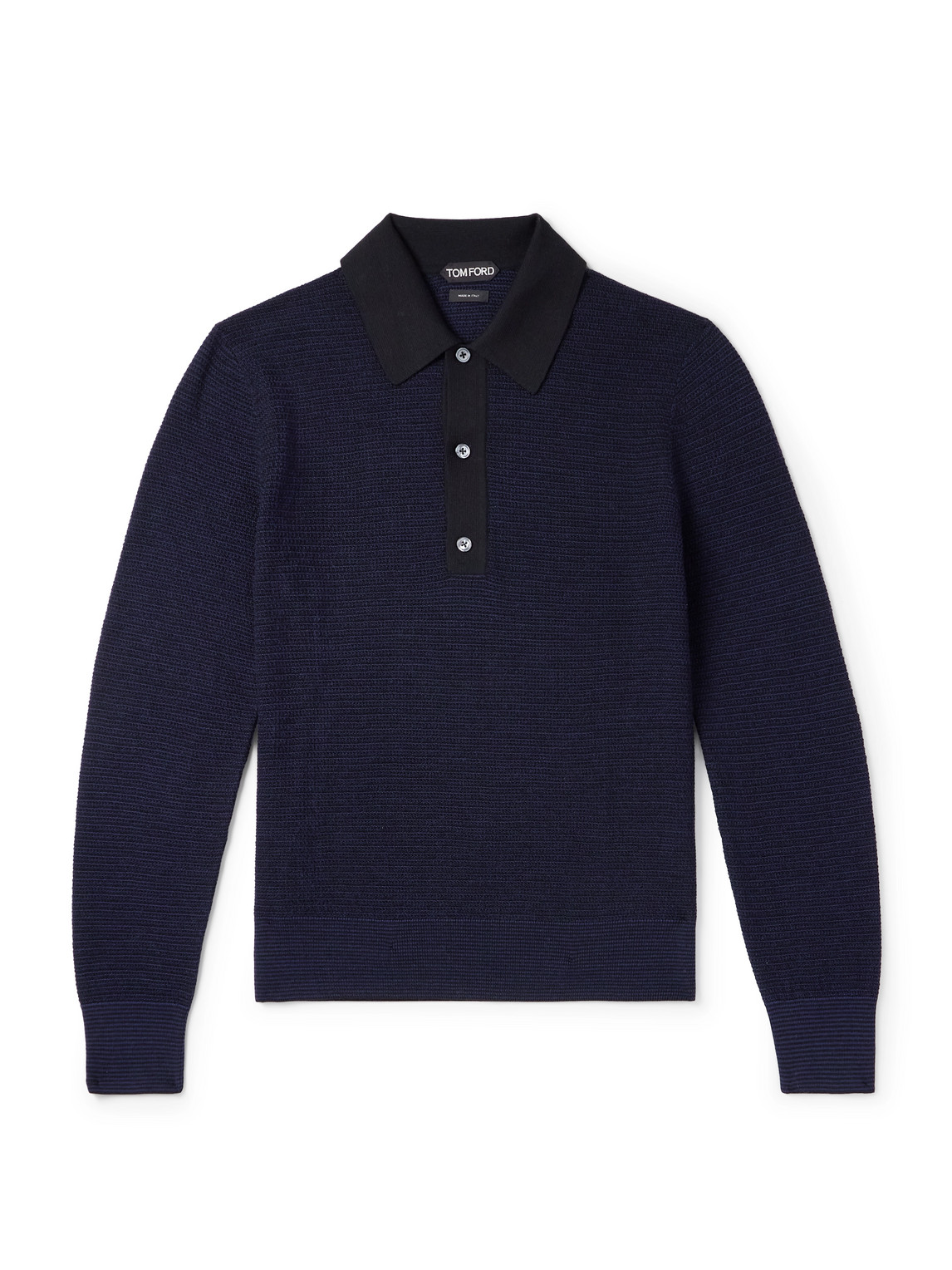 Tom Ford Slim-fit Waffle-knit Wool Polo Shirt In Blue
