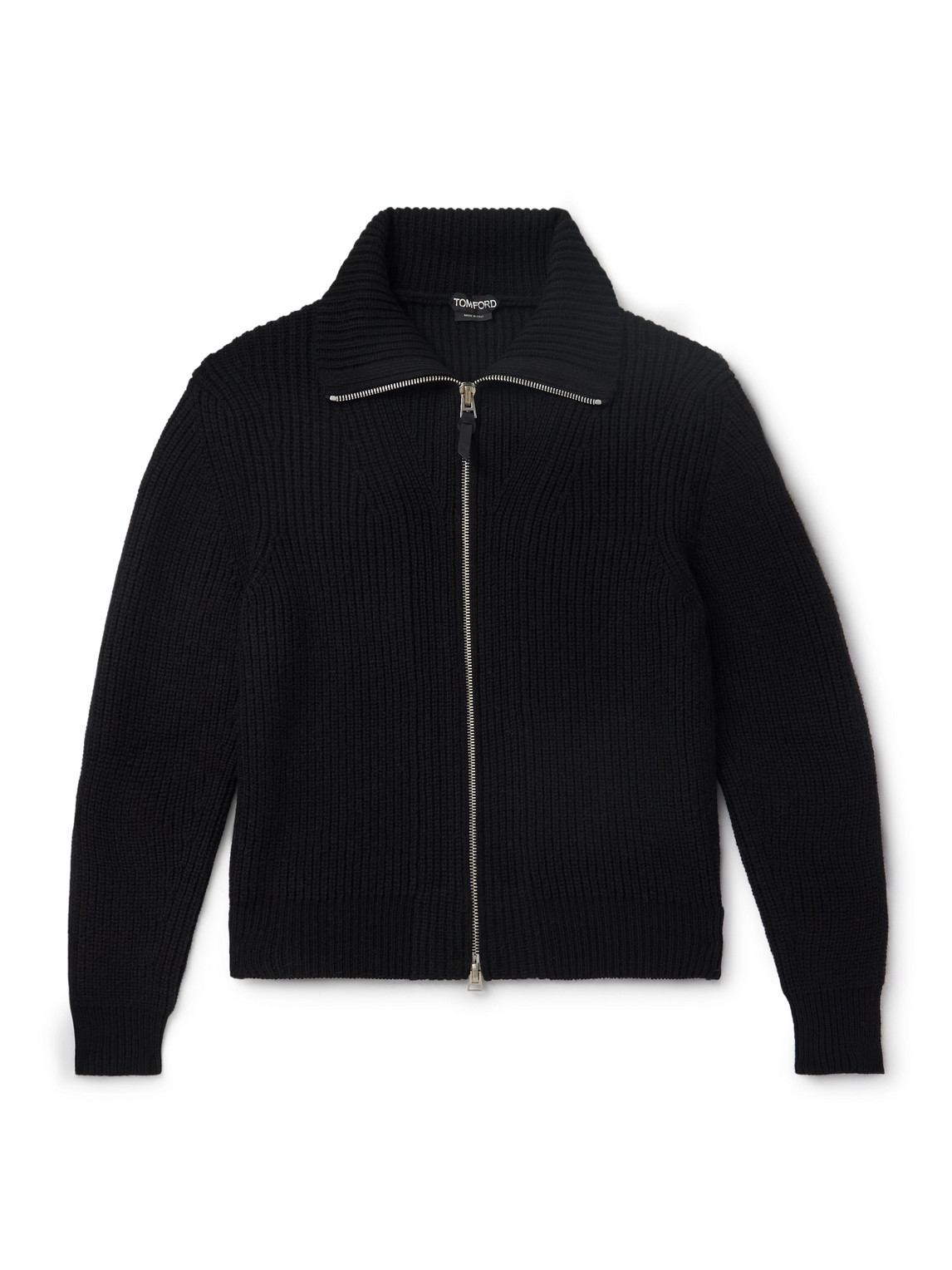 Tom Ford Slim-fit Ribbed Wool And Mohair-blend Zip-up Cardigan In Black